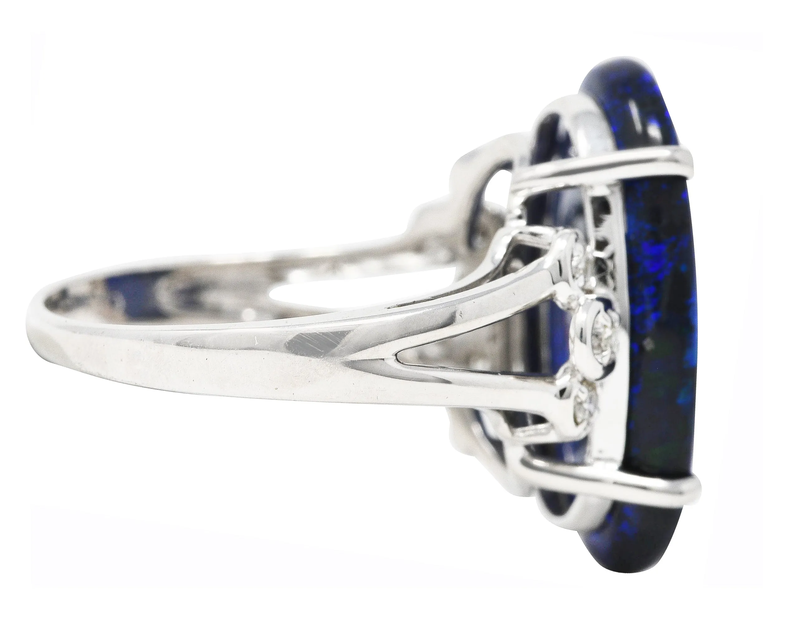 Contemporary Diamond Black Opal 18 Karat White Gold Statement Ring