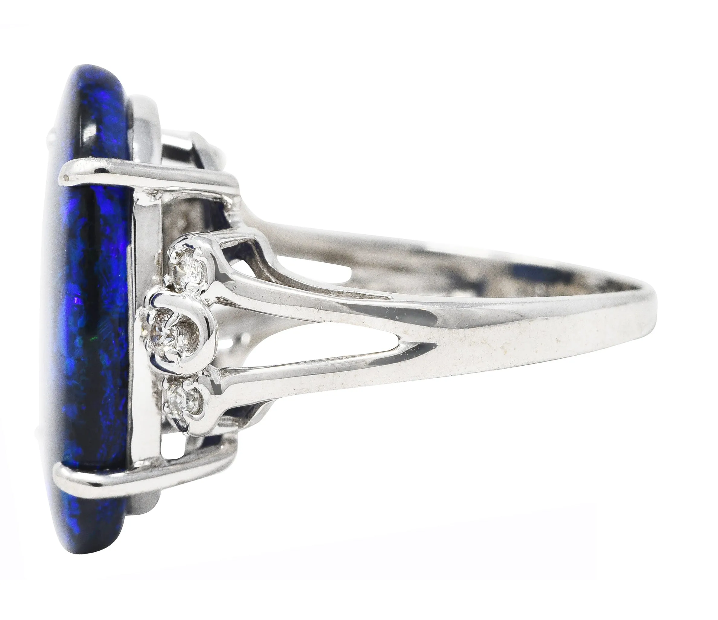 Contemporary Diamond Black Opal 18 Karat White Gold Statement Ring