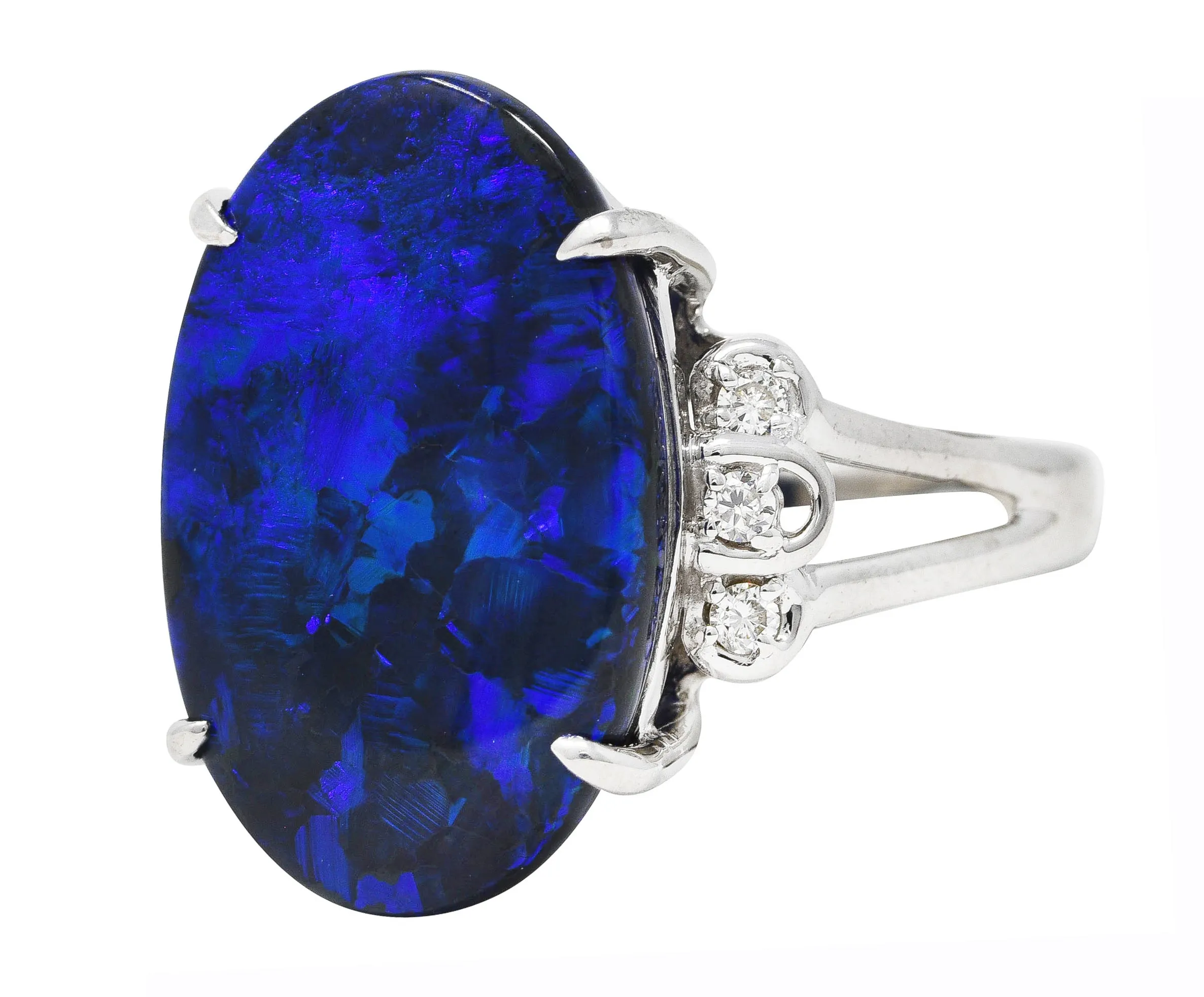 Contemporary Diamond Black Opal 18 Karat White Gold Statement Ring