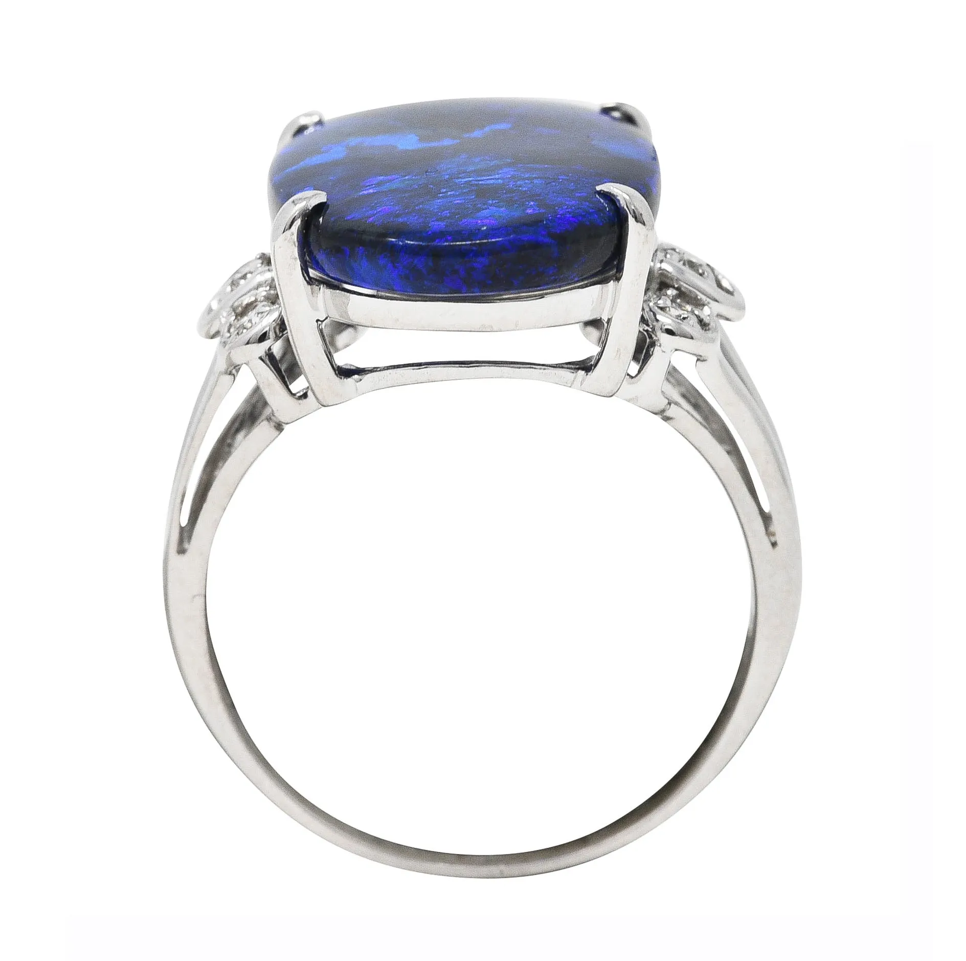 Contemporary Diamond Black Opal 18 Karat White Gold Statement Ring