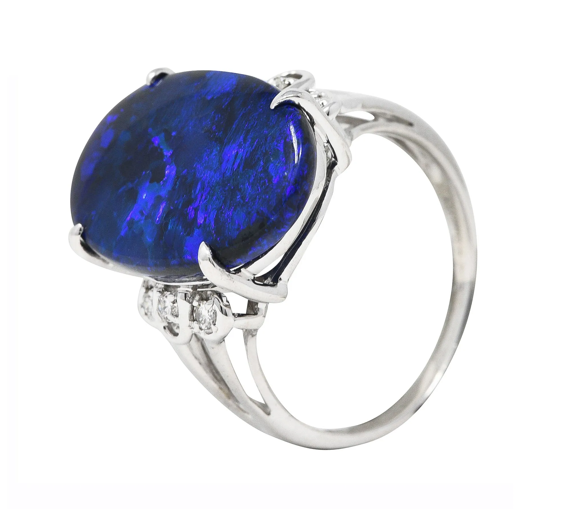 Contemporary Diamond Black Opal 18 Karat White Gold Statement Ring