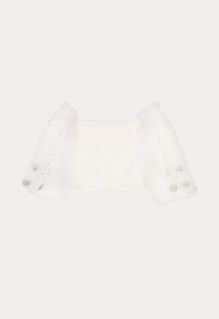 Crystal Embellished Off Shoulder Crop Party Blouse