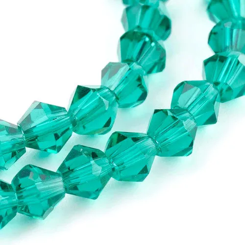 Crystal Glass Beads, Austrian Crystal 5301, Faceted, Bicone, Top Drilled, Malachite Green, 4mm