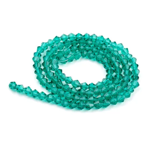 Crystal Glass Beads, Austrian Crystal 5301, Faceted, Bicone, Top Drilled, Malachite Green, 4mm