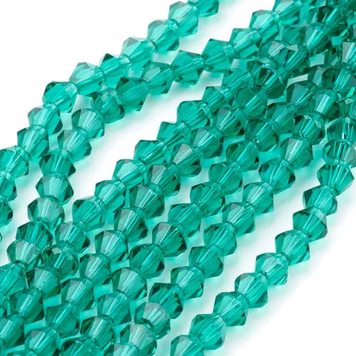 Crystal Glass Beads, Austrian Crystal 5301, Faceted, Bicone, Top Drilled, Malachite Green, 4mm