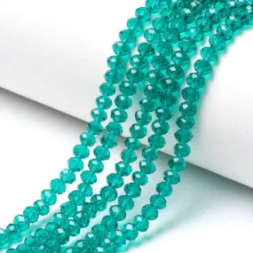 Crystal Glass Beads, Rondelle, Faceted, Dark Cyan, 8mm