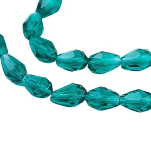 Crystal Glass Beads, Teardrop, Transparent, Faceted, Teal, 11mm