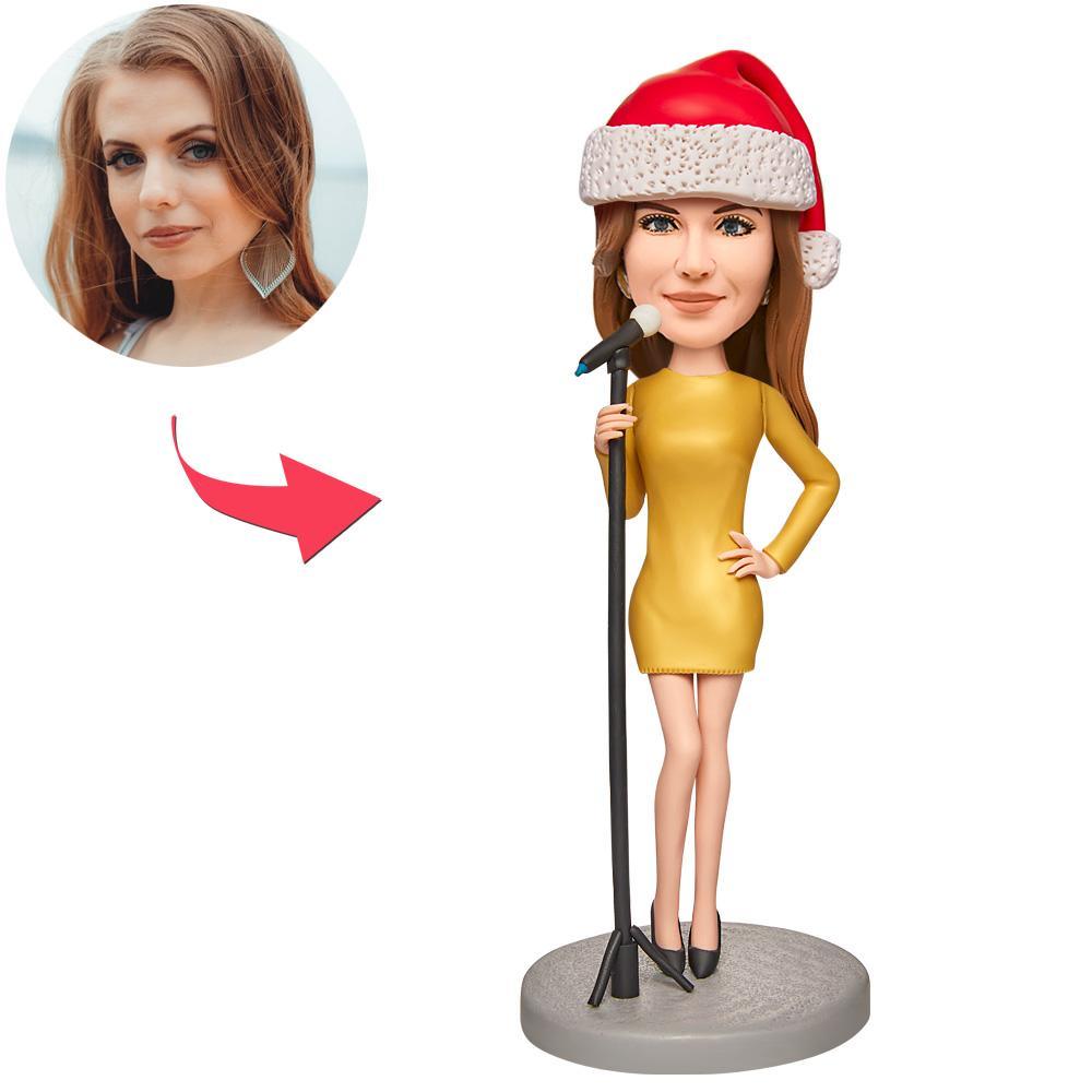 Custom Christmas Female Singer Bobblehead with Engraved Text