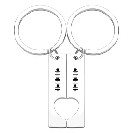 Custom Engraved Stainless Steel Scannable Music Code Couple Keychains