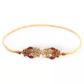 DAISY BELT IN GOLD-PLATED STRETCH METAL WITH AMBER AND YELLOW TOPAZ BUCKLE