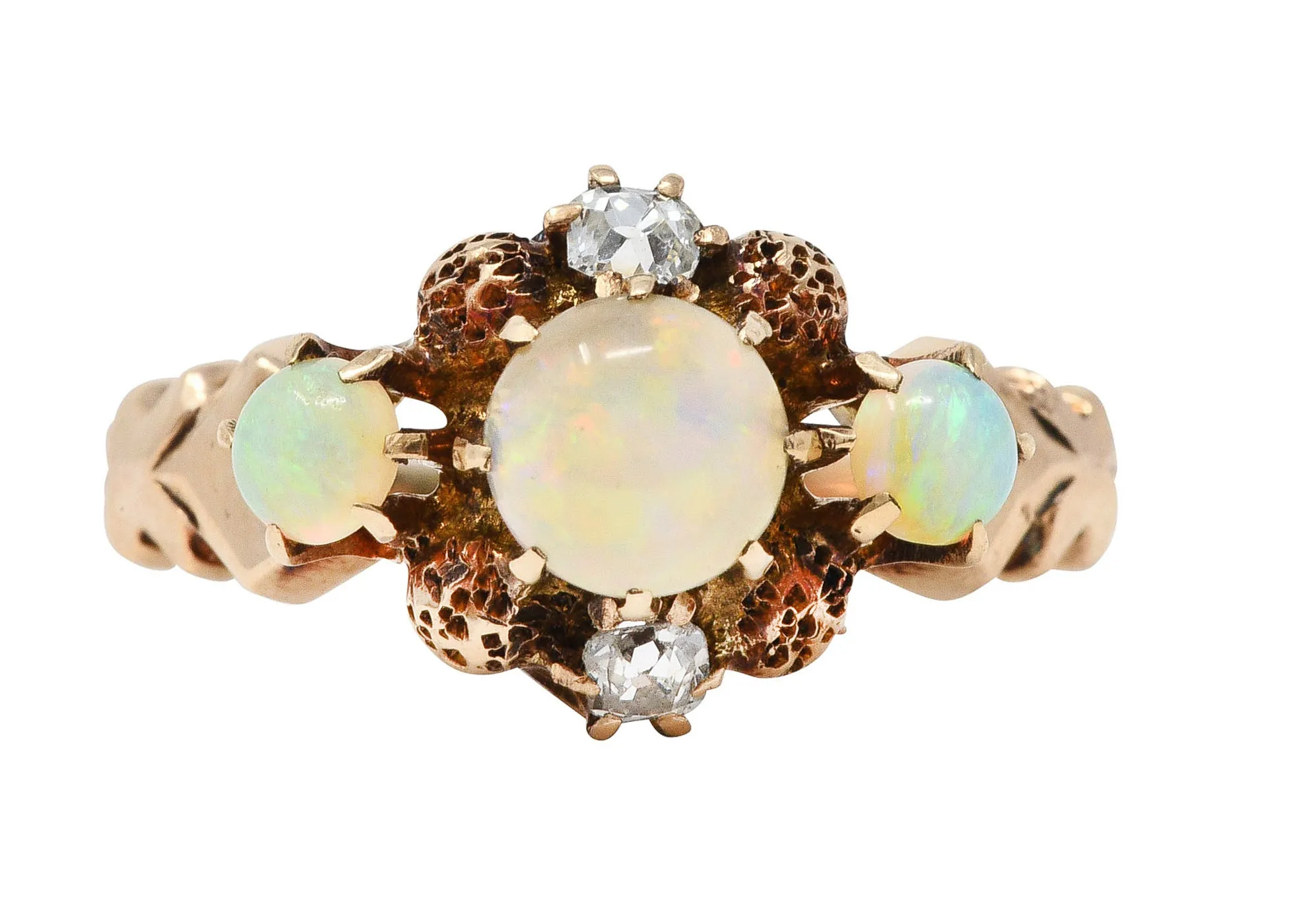 Dattelbaum and Friedman Victorian Diamond Opal 14 Karat Rose Gold Cluster Ring