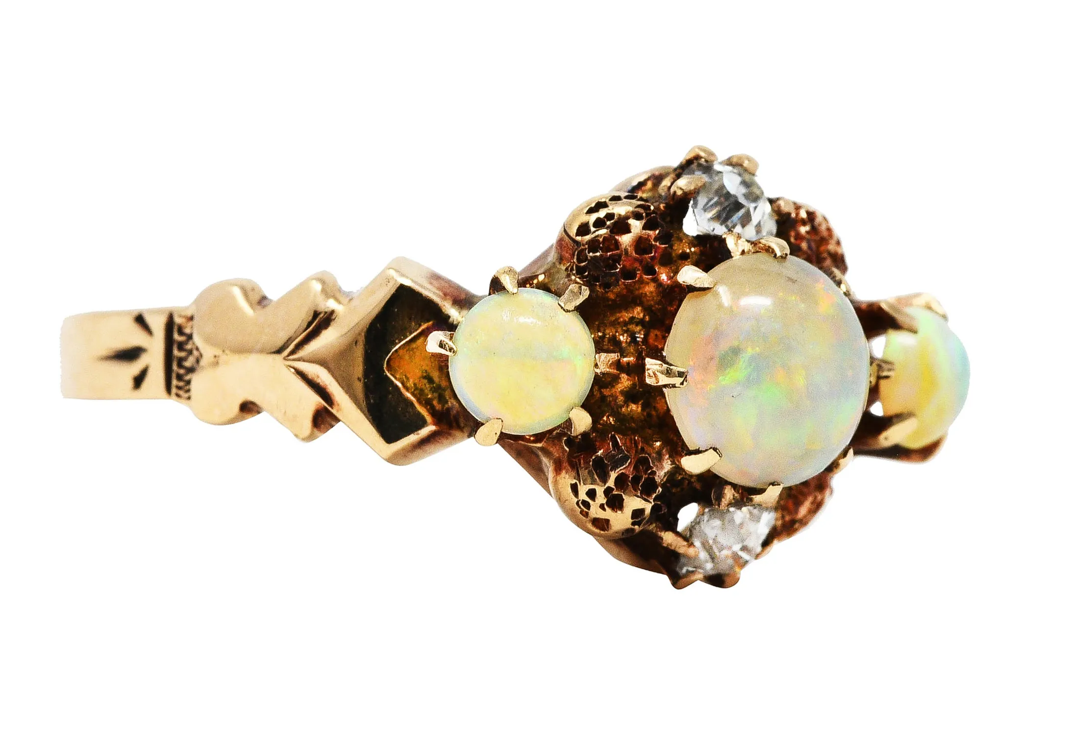 Dattelbaum and Friedman Victorian Diamond Opal 14 Karat Rose Gold Cluster Ring