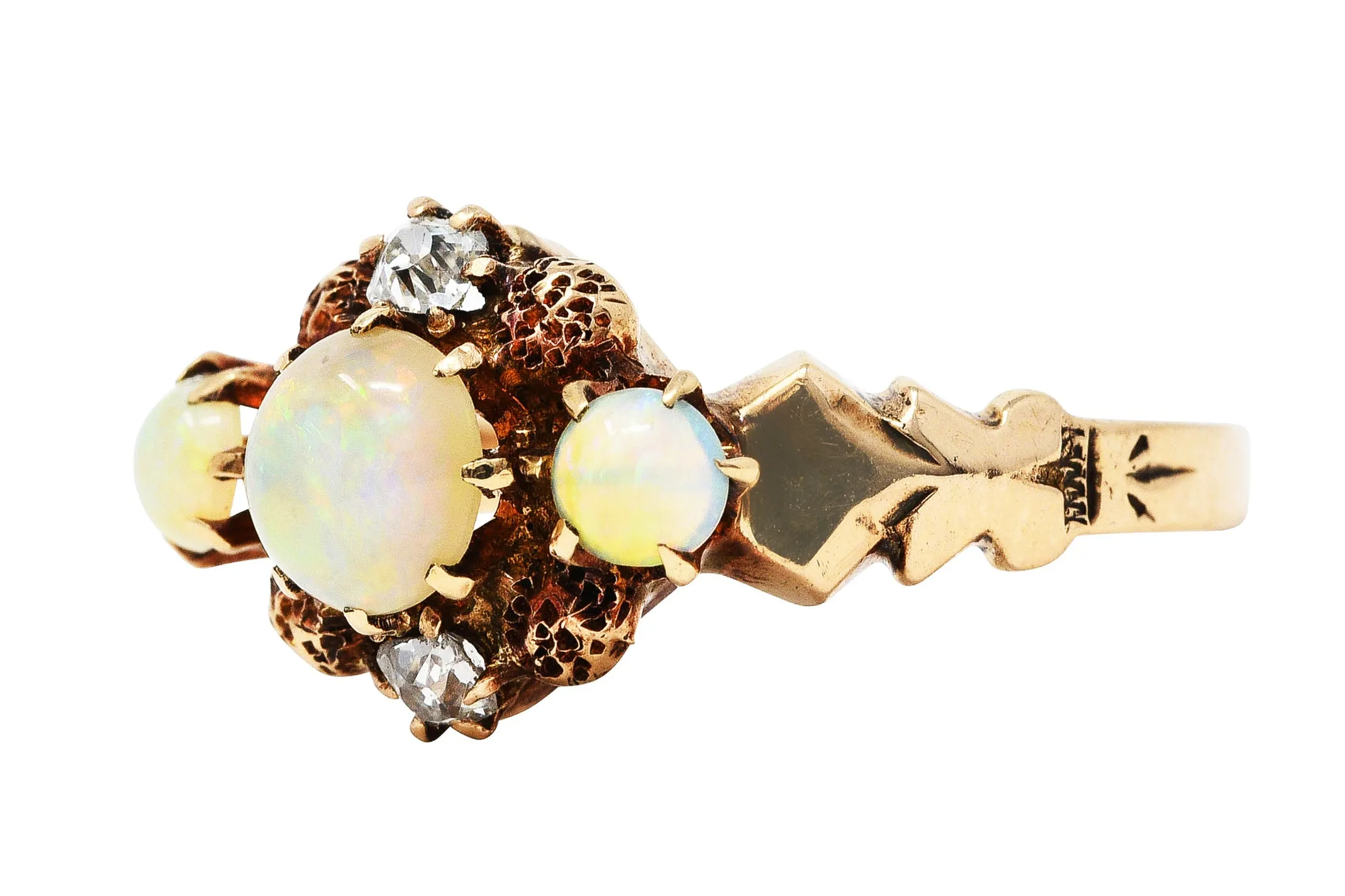 Dattelbaum and Friedman Victorian Diamond Opal 14 Karat Rose Gold Cluster Ring