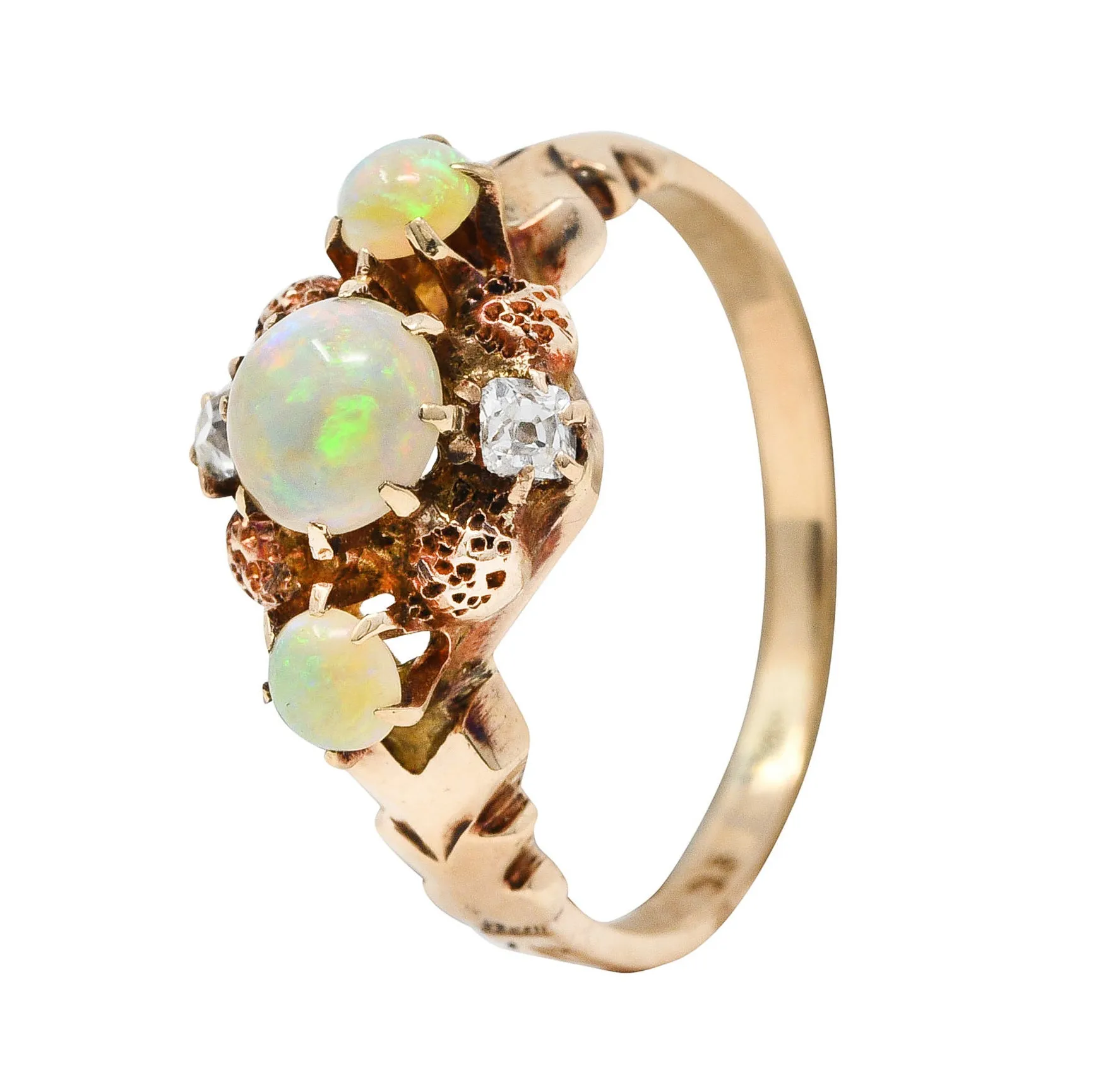 Dattelbaum and Friedman Victorian Diamond Opal 14 Karat Rose Gold Cluster Ring