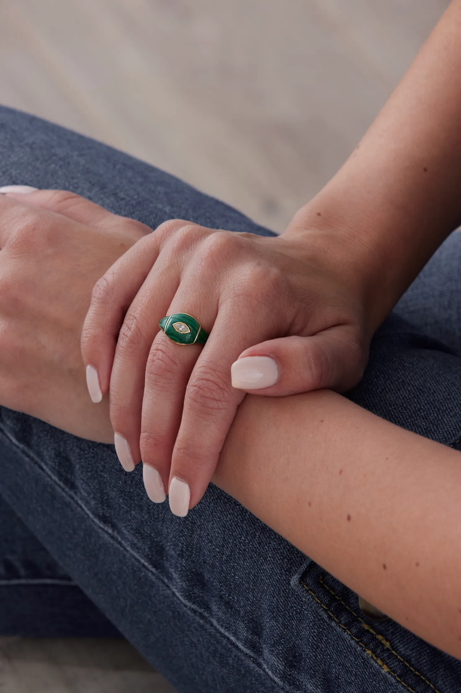 Donna Malachite and Gold Diamond Ring