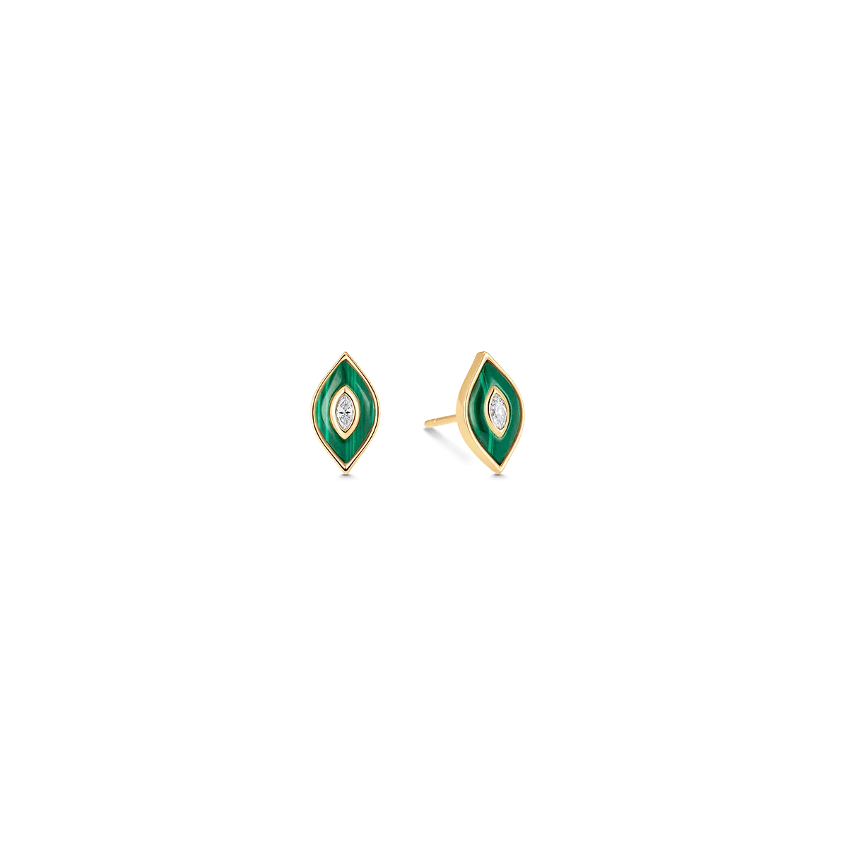 Donna Malachite and Gold Rosecut Diamond Stud Earrings