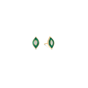 Donna Malachite and Gold Rosecut Diamond Stud Earrings