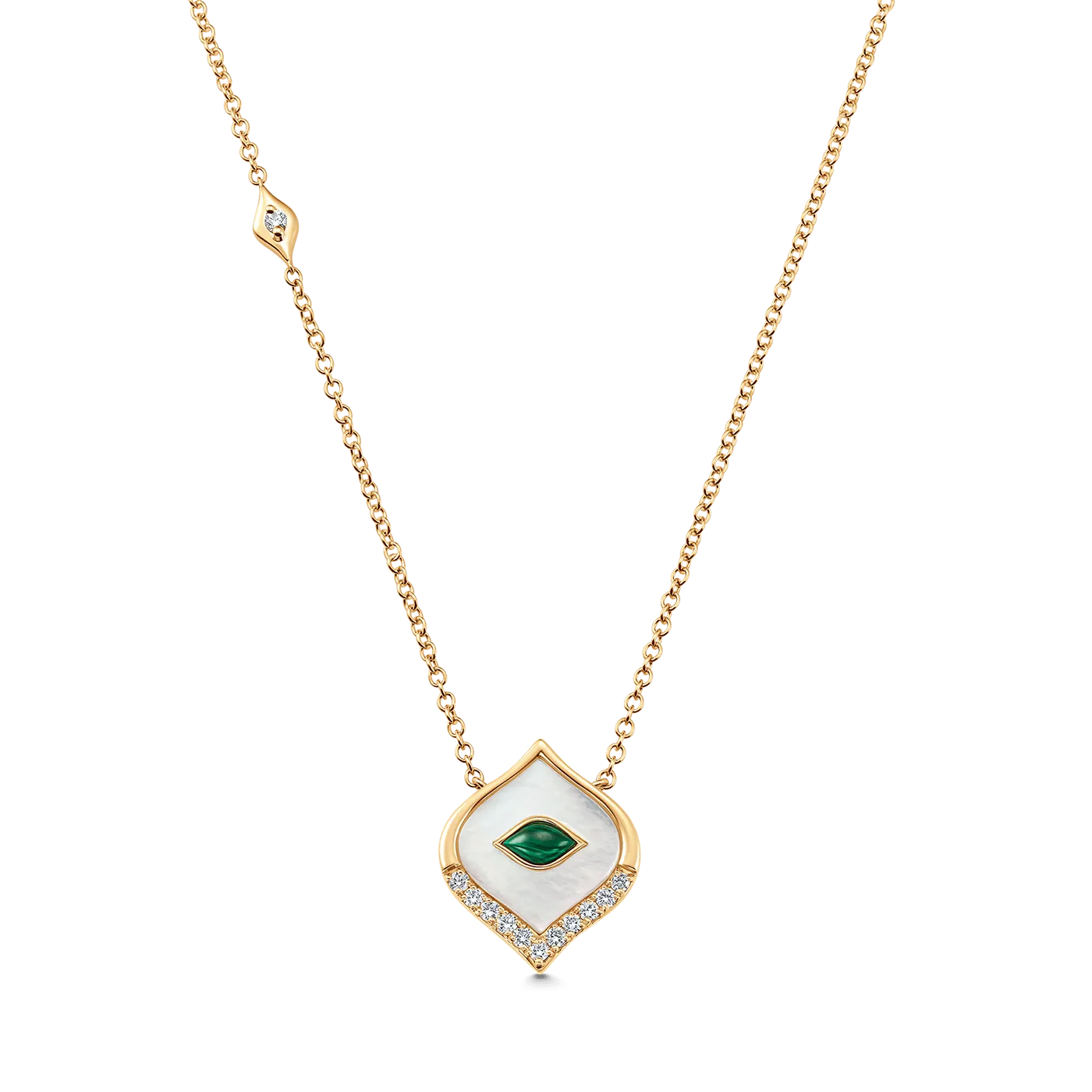 Donna Mother of Pearl, Malachite and Gold Diamond Pendant Necklace