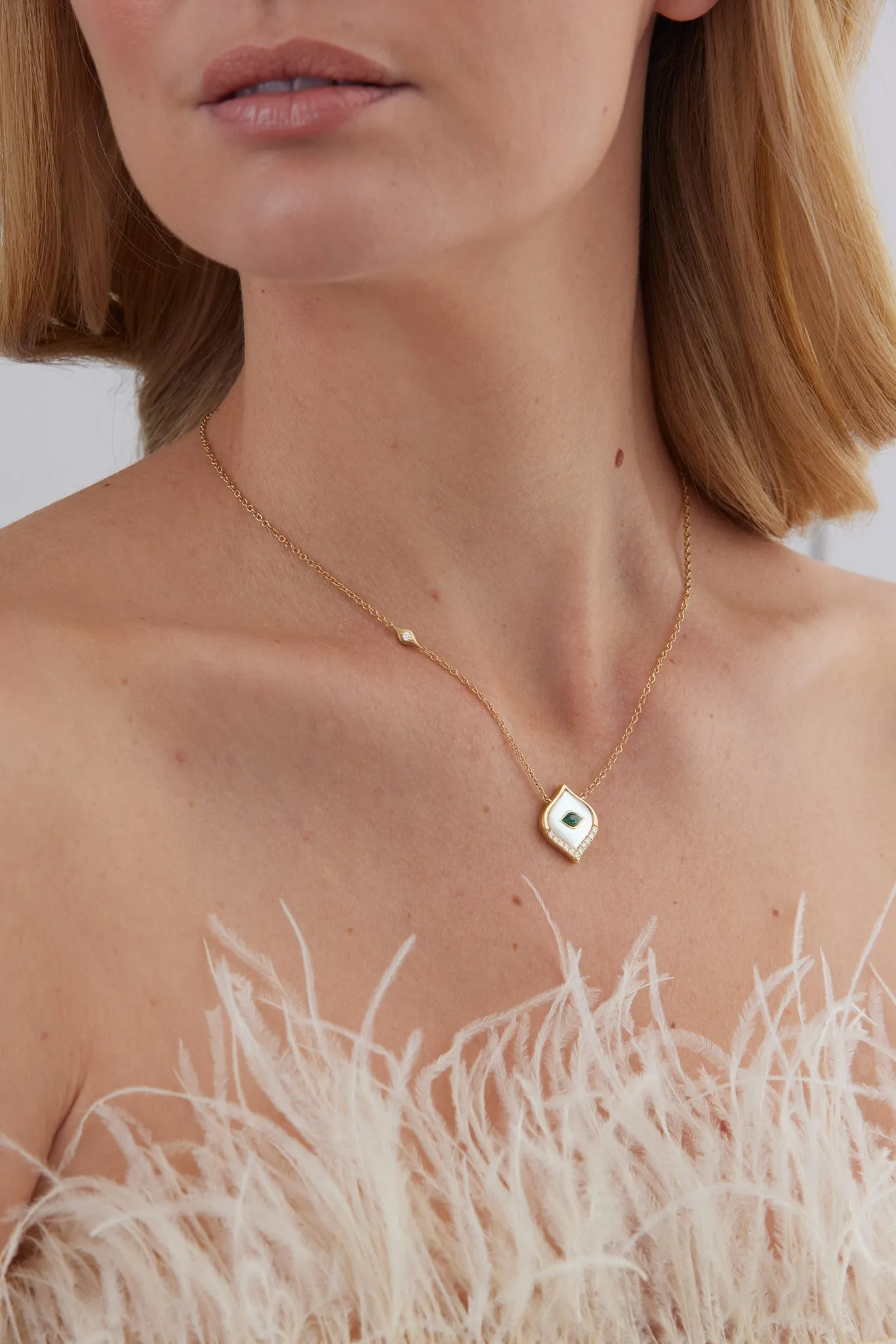 Donna Mother of Pearl, Malachite and Gold Diamond Pendant Necklace