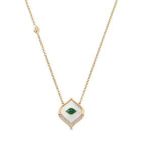 Donna Mother of Pearl, Malachite and Gold Diamond Pendant Necklace