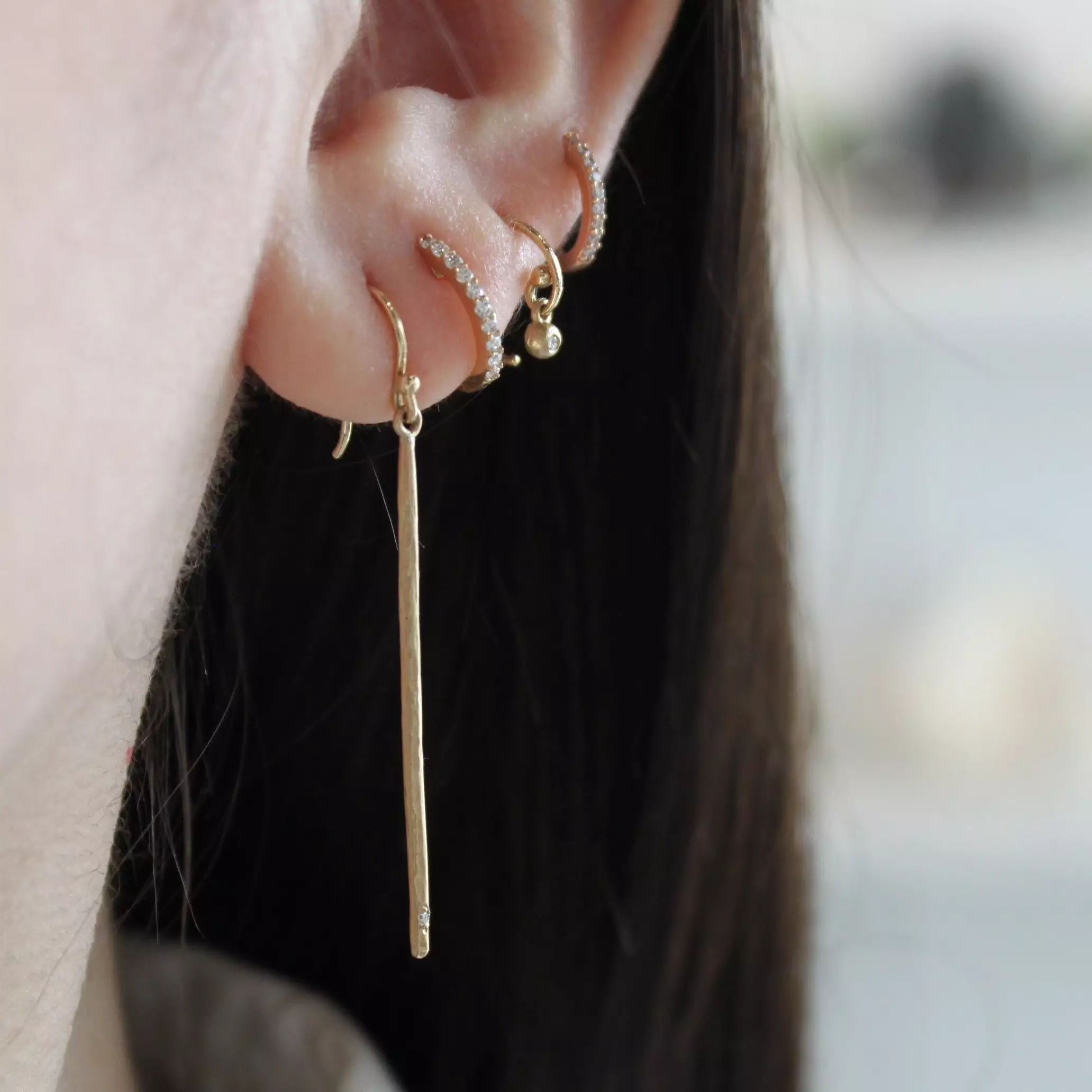 Drumstick Earrings with Single Diamond