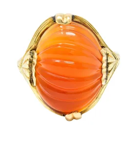 Early Art Deco Egyptian Revival Carved Carnelian 14 Karat Yellow Gold Gemstone Ring