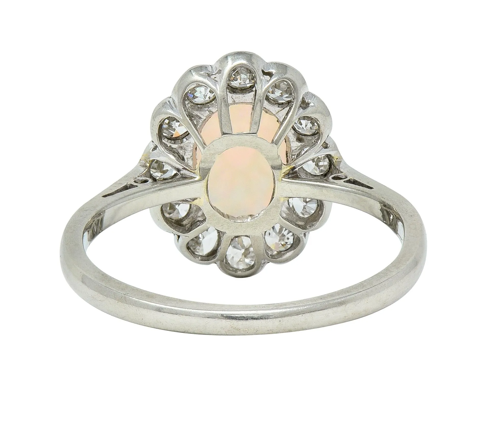 Edwardian 0.60 CTW Opal Diamond Platinum 18 Karat Gold Antique Halo Ring