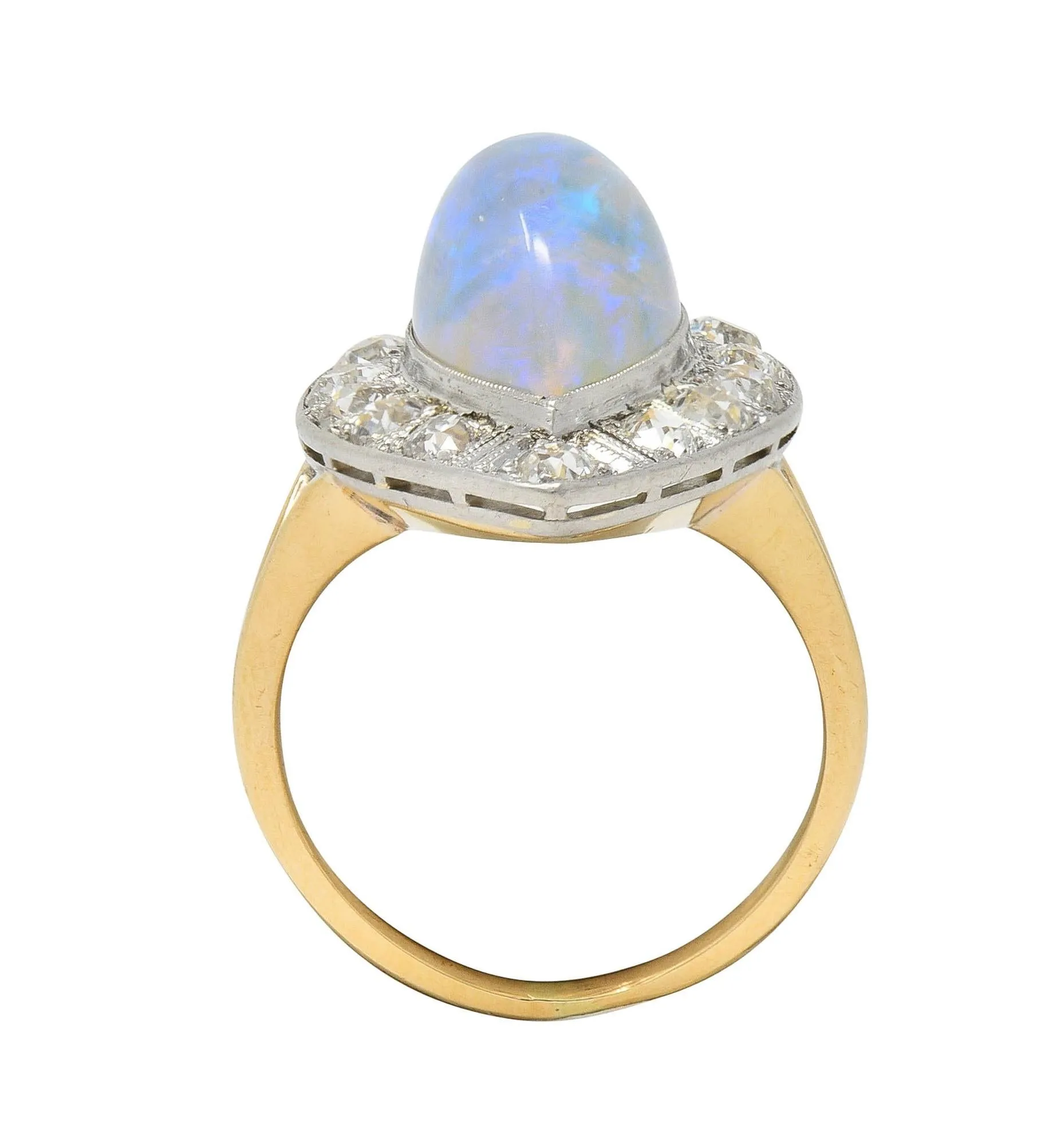 Edwardian Antique Pear Jelly Opal Diamond Platinum 14 Karat Gold Halo Ring