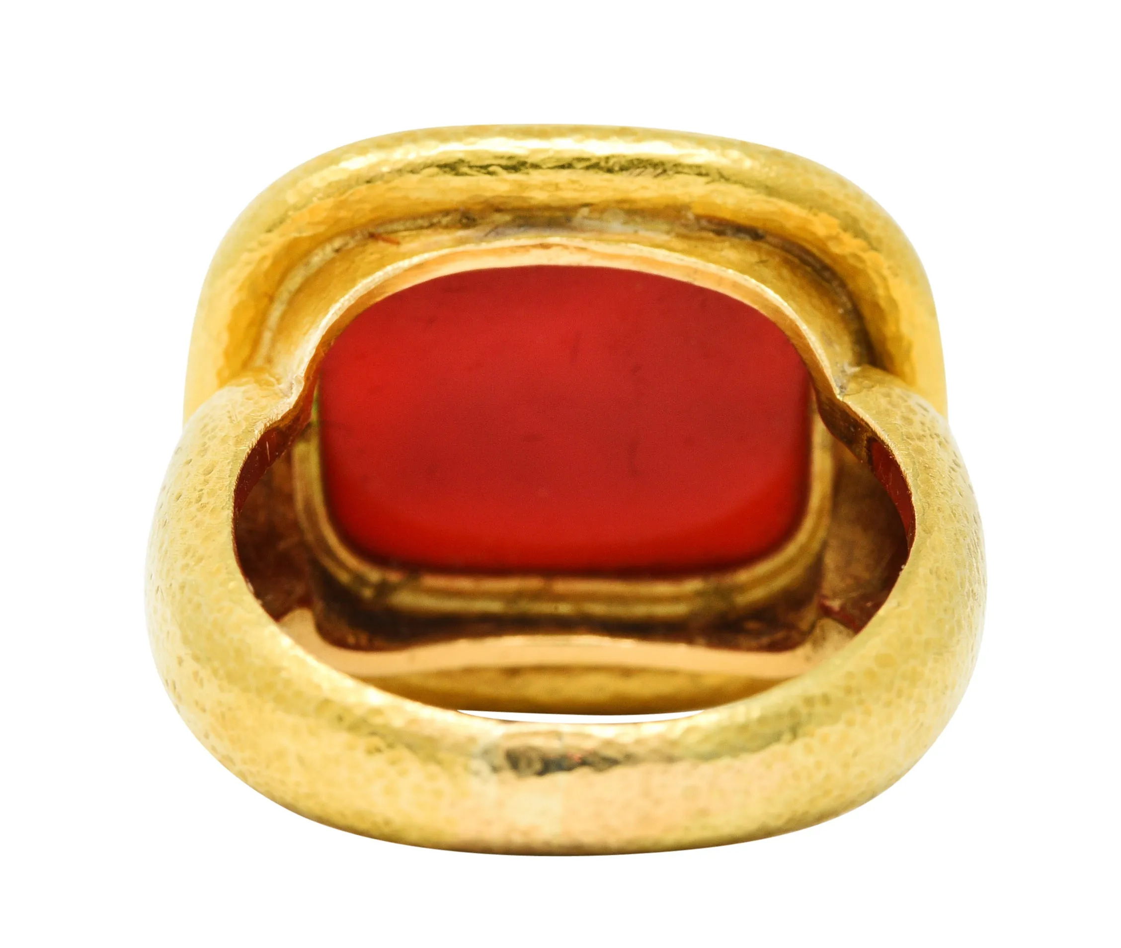 Elizabeth Locke Carnelian Intaglio 18 Karat Gold Lion Signet Ring