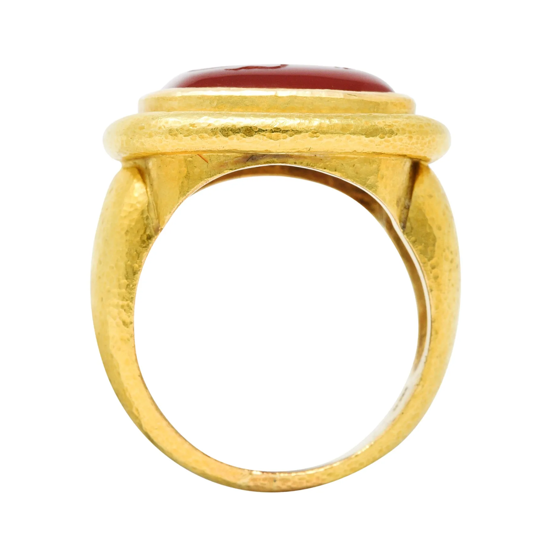 Elizabeth Locke Carnelian Intaglio 18 Karat Gold Lion Signet Ring