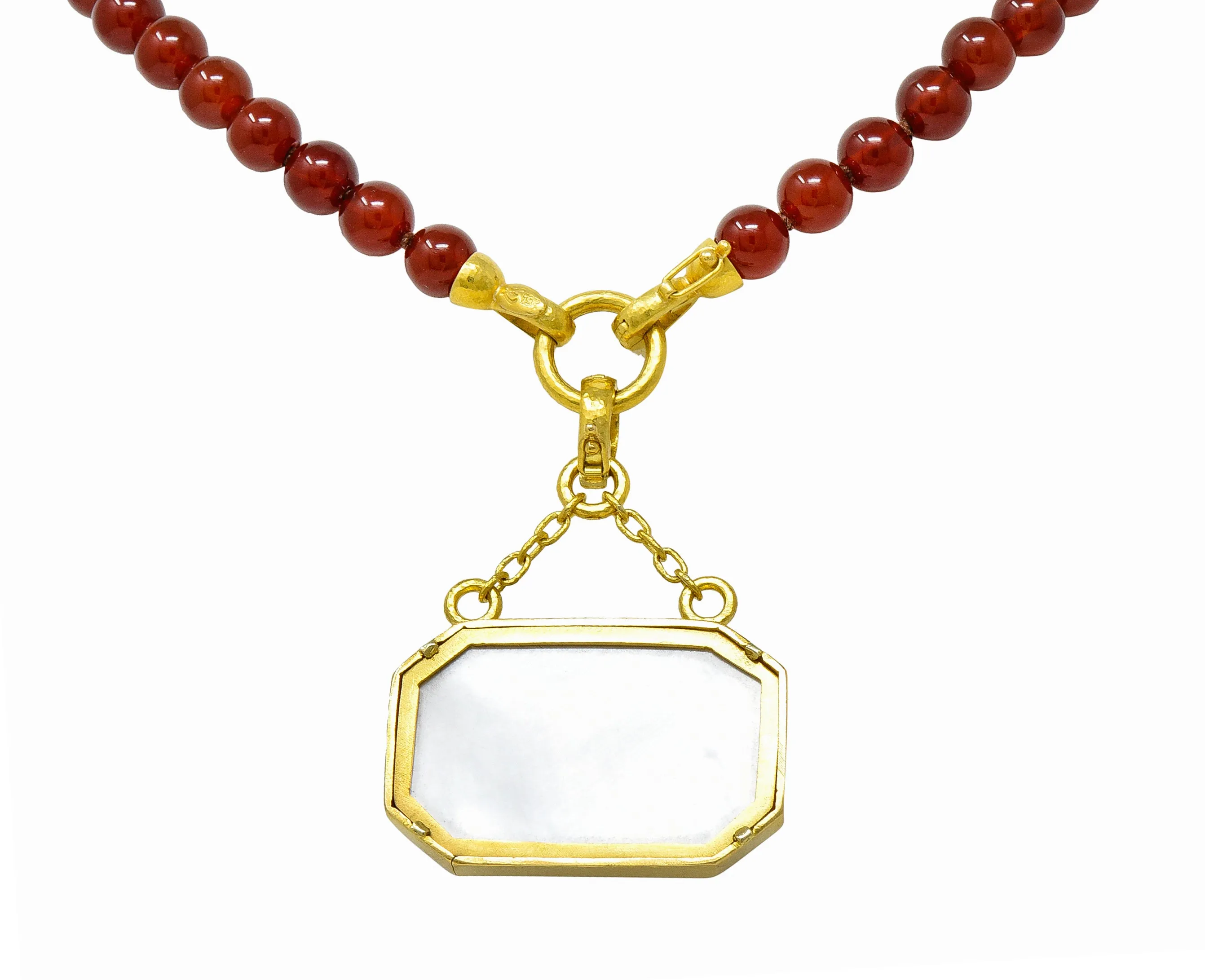 Elizabeth Locke Carnelian Venetian Glass Mother-Of-Pearl 19 Karat Gold Medusa Enhancer Pendant Necklace