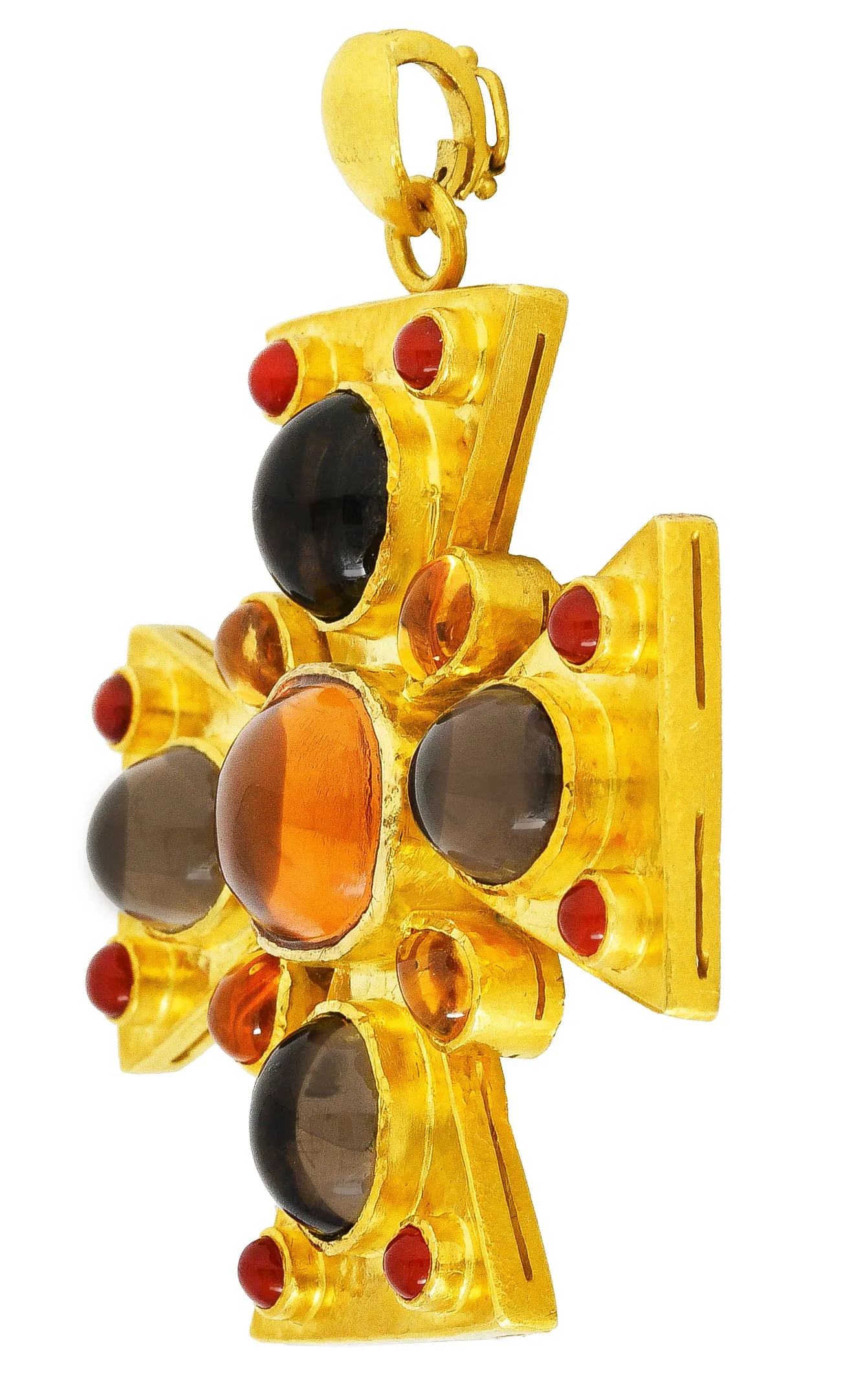 Elizabeth Locke Citrine Smokey Quartz Carnelian Mother-of-Pearl 19 Karat Yellow Gold Maltese Cross Enhancer Pendant