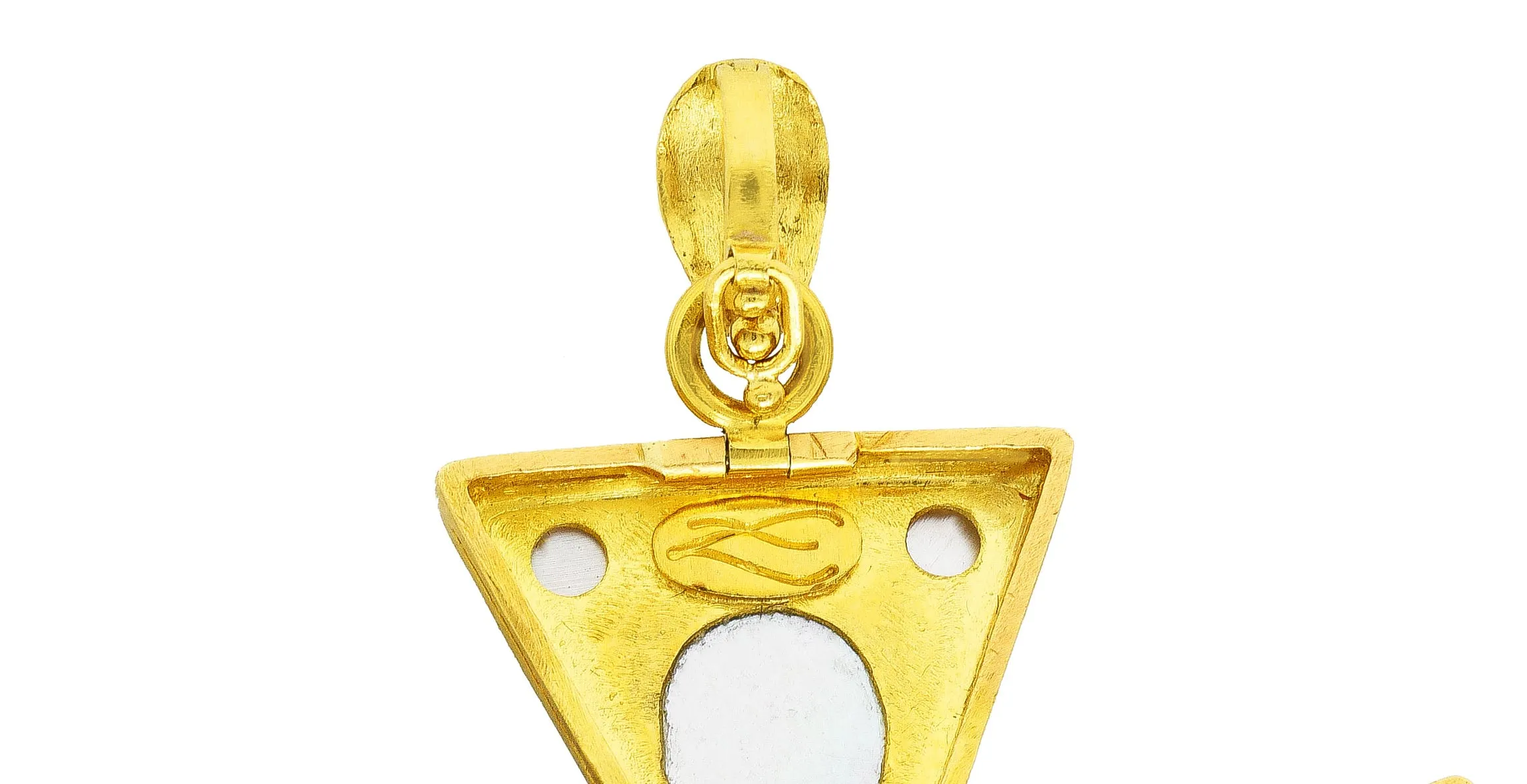 Elizabeth Locke Citrine Smokey Quartz Carnelian Mother-of-Pearl 19 Karat Yellow Gold Maltese Cross Enhancer Pendant