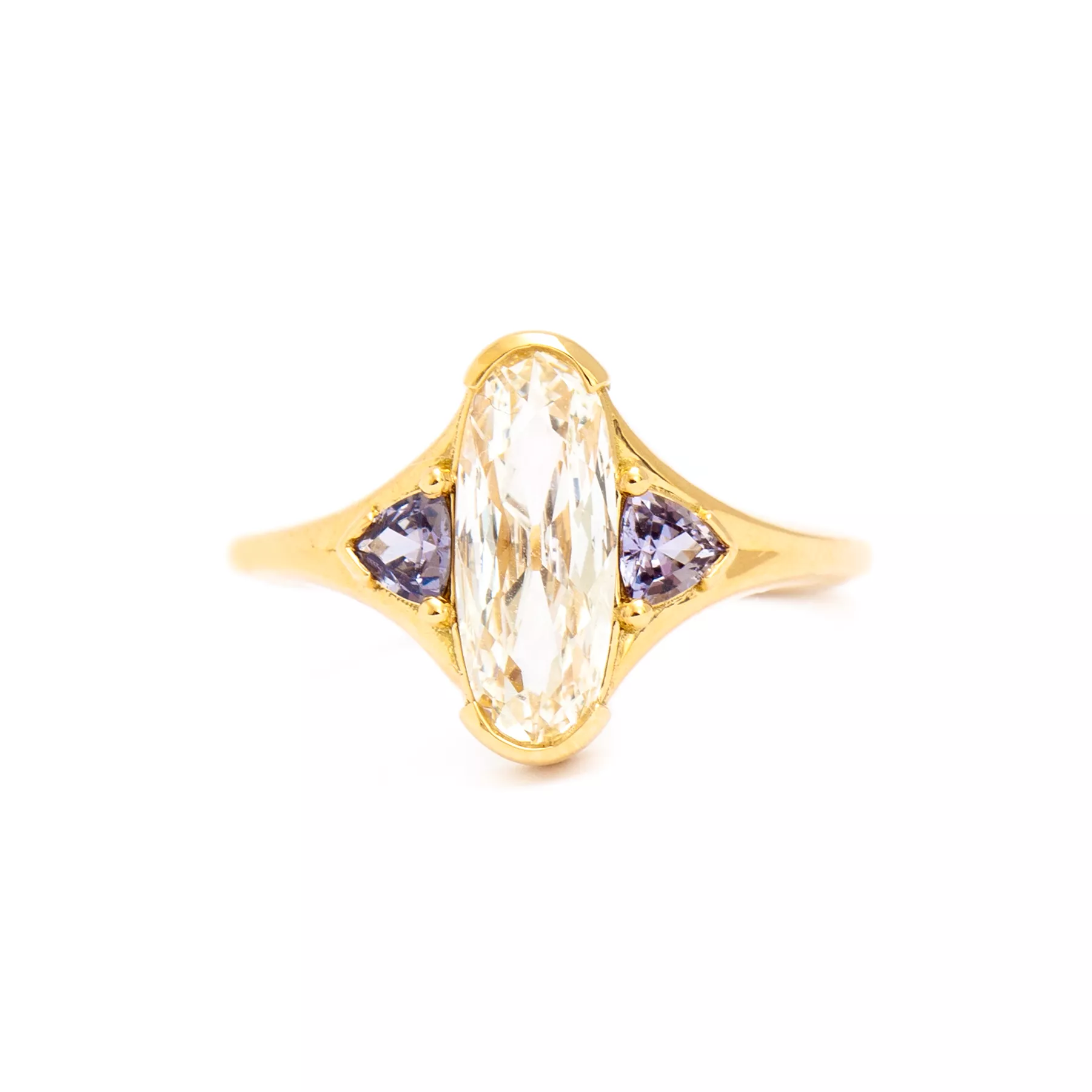 Elongated Oval & Purple Spinel Trillion Ring