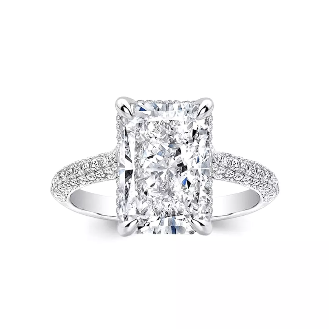 Elongated Radiant Cut Diamond Engagement Rings, Lab Grown