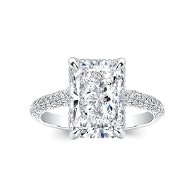 Elongated Radiant Cut Diamond Engagement Rings, Lab Grown