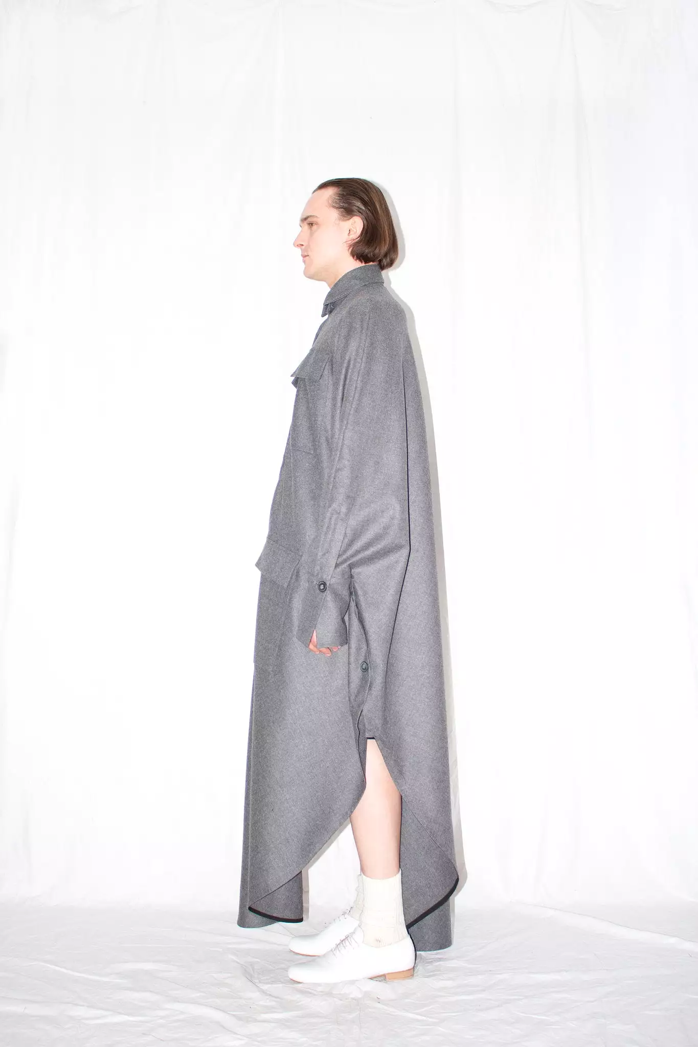 Elongated Wool Cloak Shirt