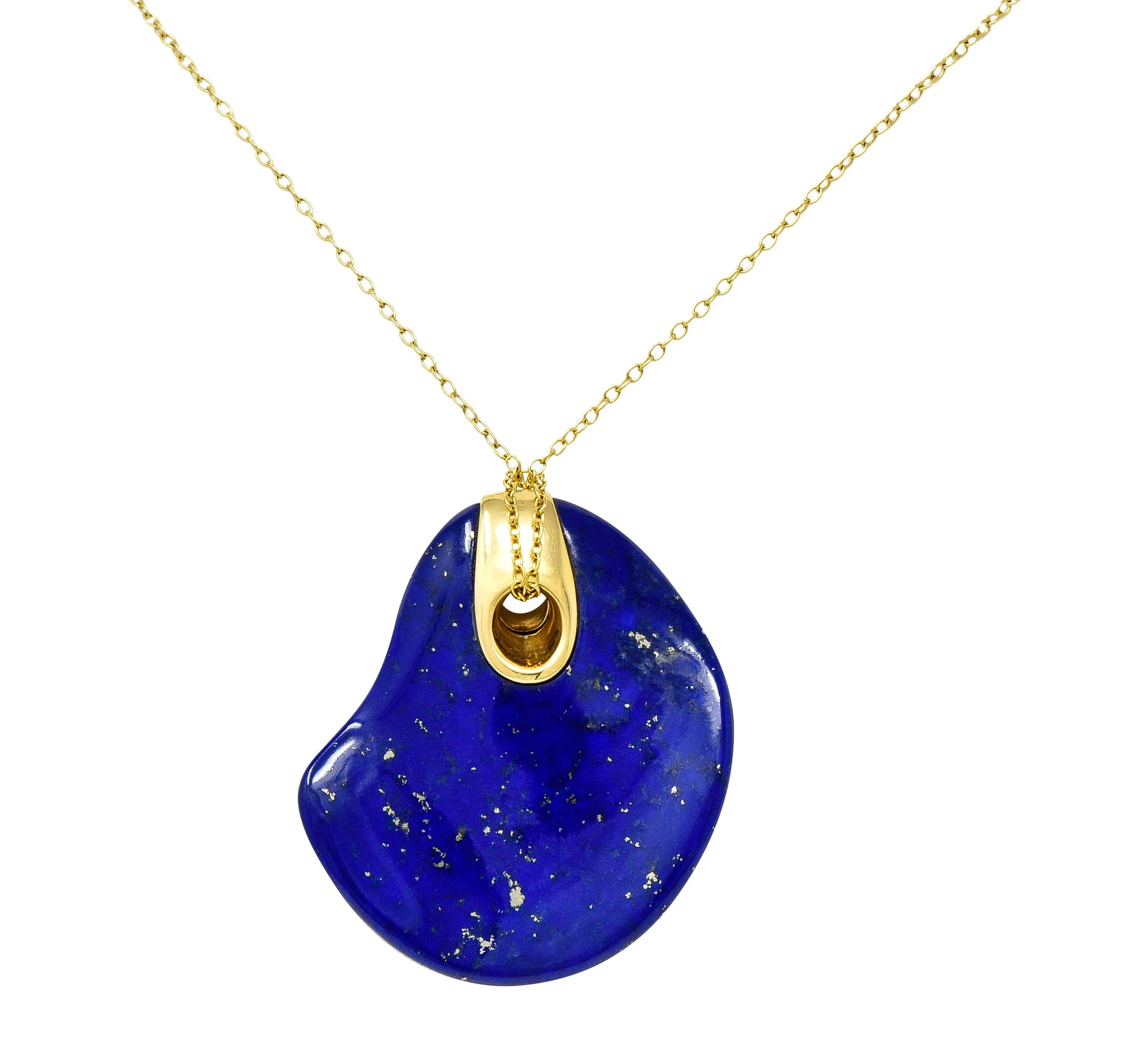 Elsa Peretti Tiffany & Co. Spain Vintage Lapis Lazuli 18 Karat Yellow Gold Touchstone Pendant Necklace