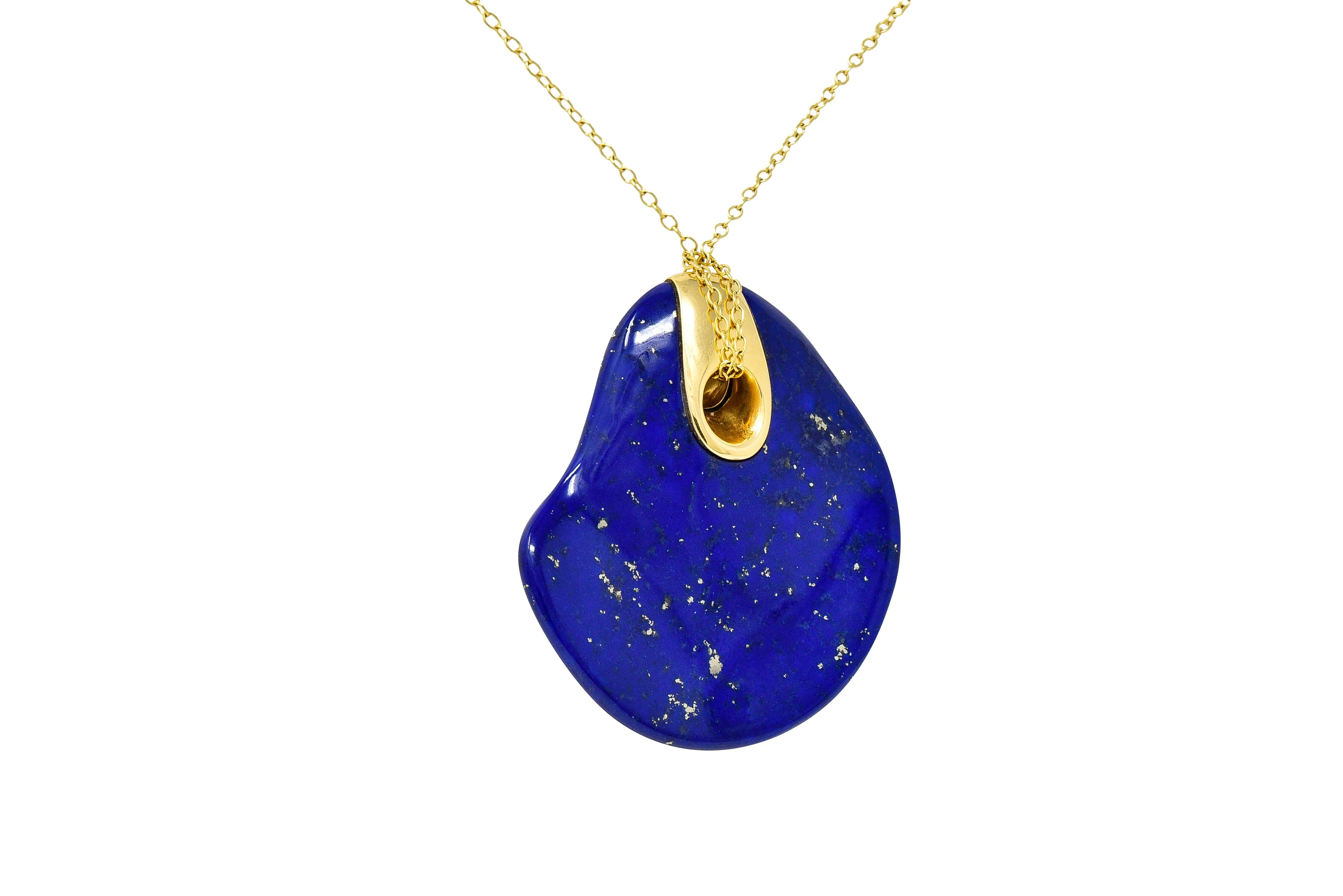 Elsa Peretti Tiffany & Co. Spain Vintage Lapis Lazuli 18 Karat Yellow Gold Touchstone Pendant Necklace