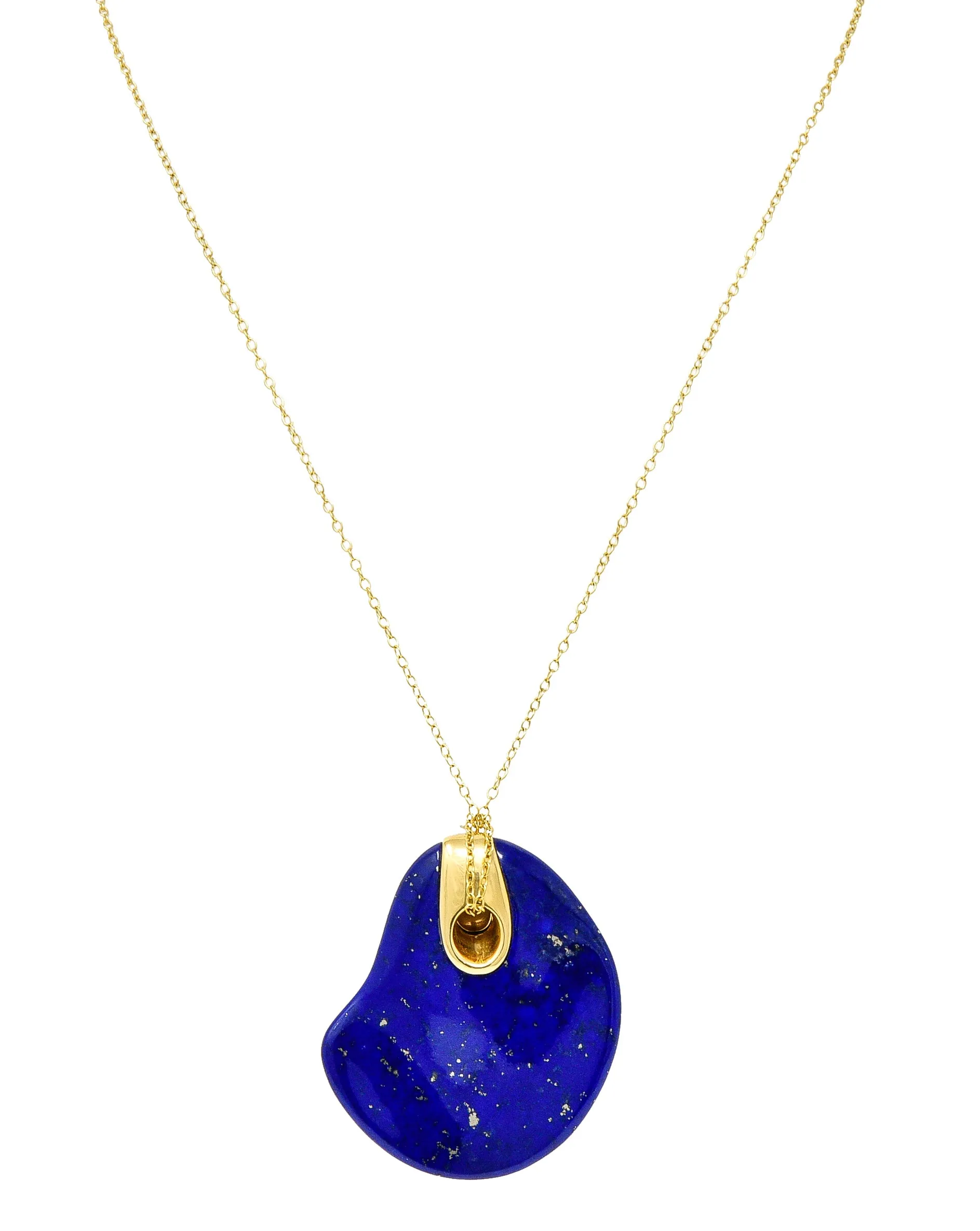 Elsa Peretti Tiffany & Co. Spain Vintage Lapis Lazuli 18 Karat Yellow Gold Touchstone Pendant Necklace