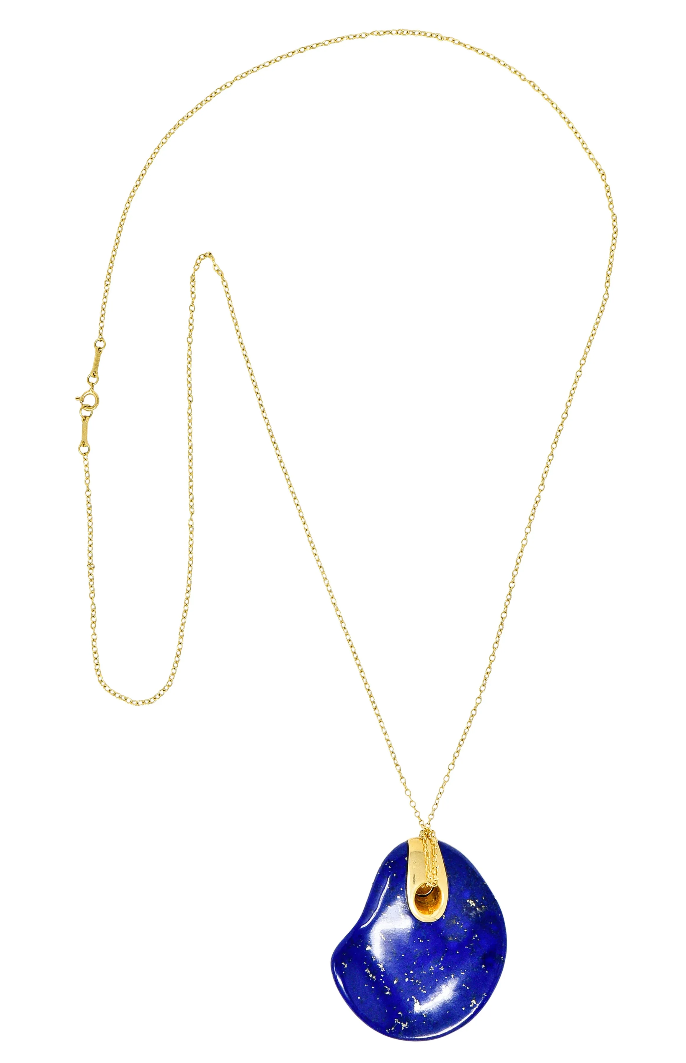 Elsa Peretti Tiffany & Co. Spain Vintage Lapis Lazuli 18 Karat Yellow Gold Touchstone Pendant Necklace