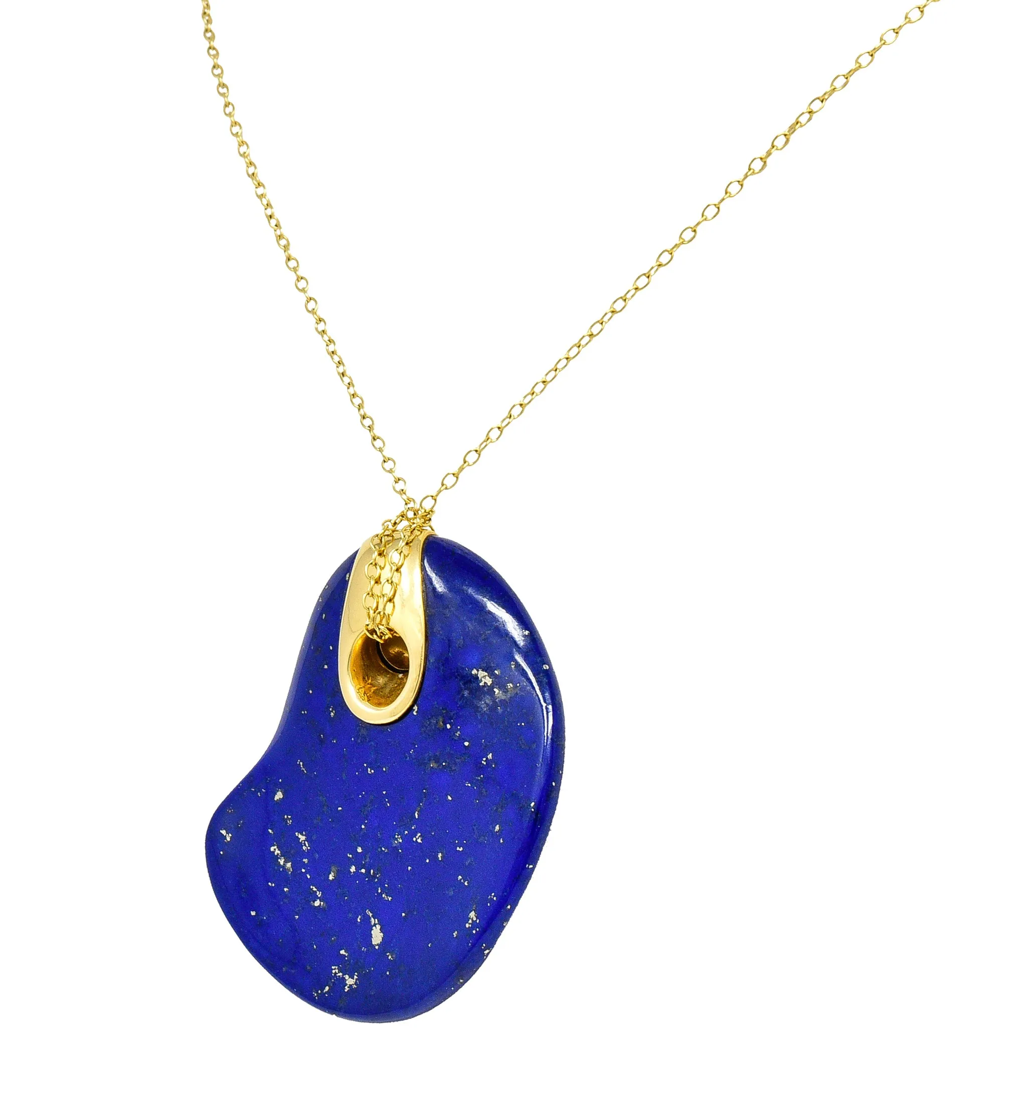 Elsa Peretti Tiffany & Co. Spain Vintage Lapis Lazuli 18 Karat Yellow Gold Touchstone Pendant Necklace