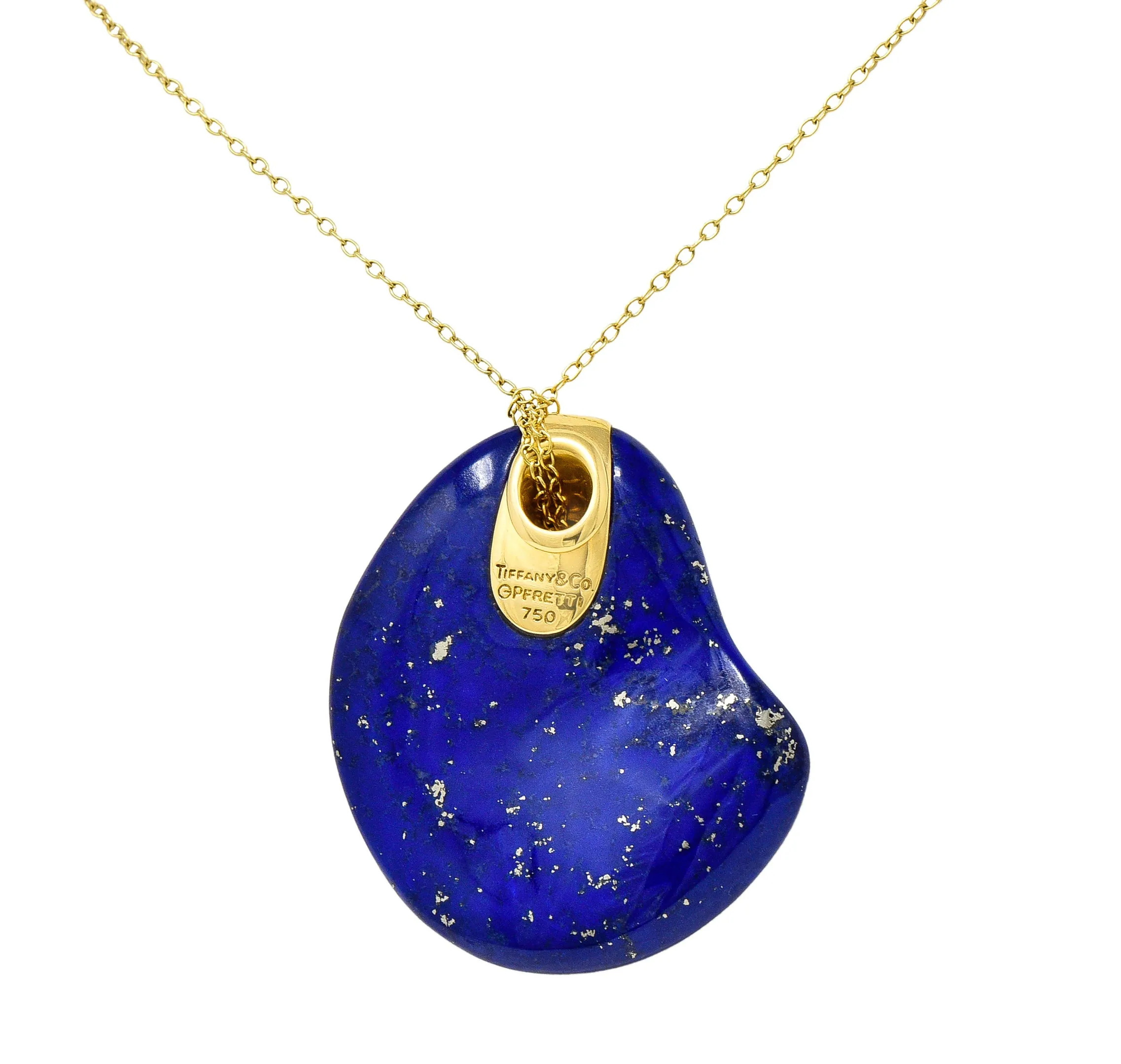 Elsa Peretti Tiffany & Co. Spain Vintage Lapis Lazuli 18 Karat Yellow Gold Touchstone Pendant Necklace