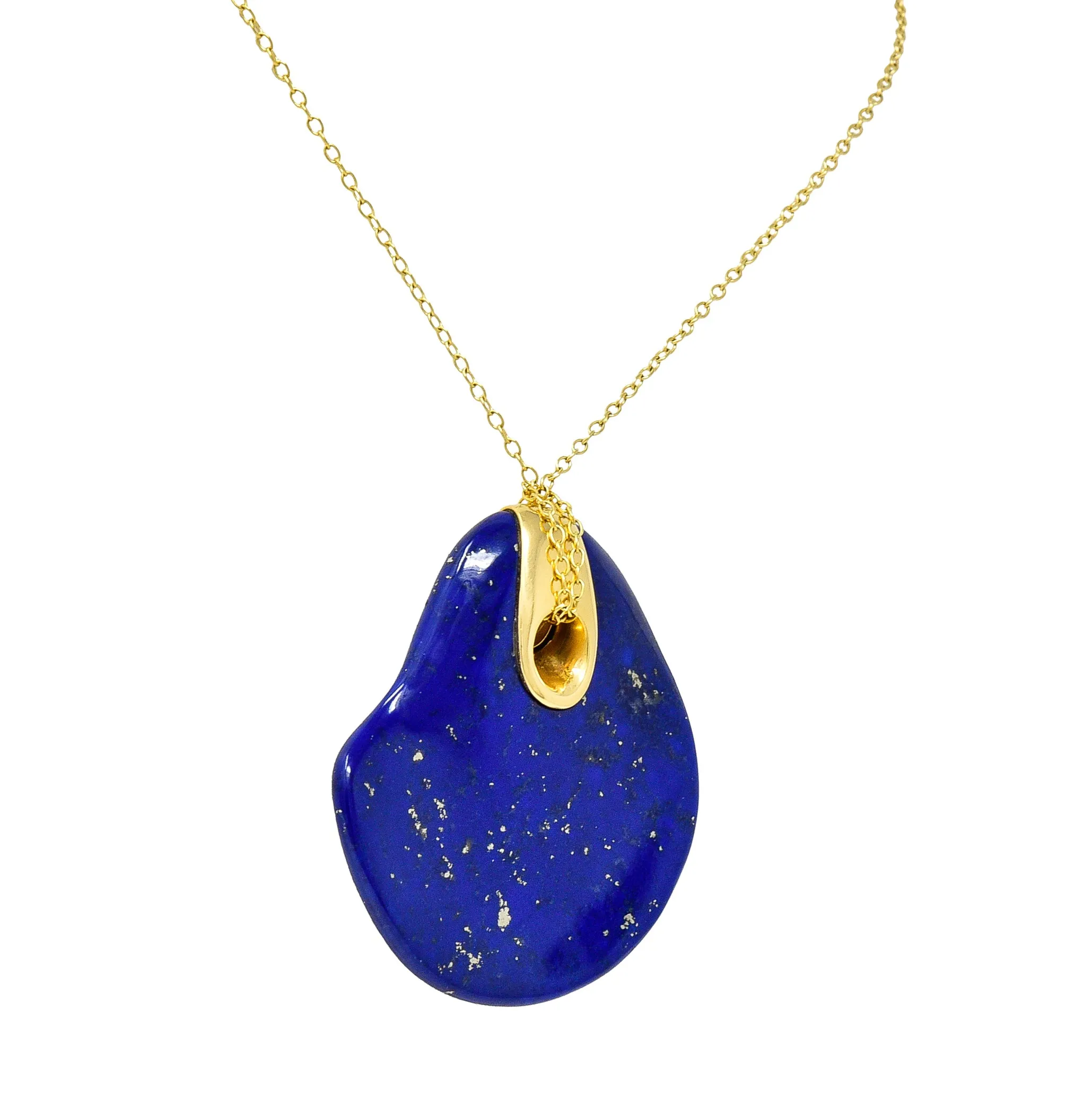 Elsa Peretti Tiffany & Co. Spain Vintage Lapis Lazuli 18 Karat Yellow Gold Touchstone Pendant Necklace