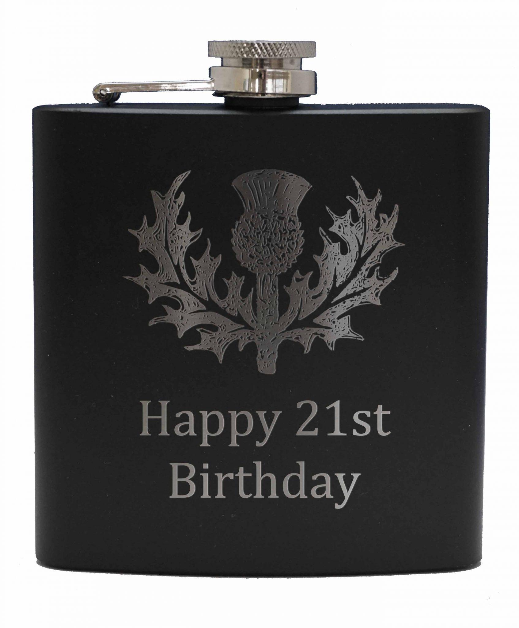 Engraved 6oz Black Hip Flask - Personal Message