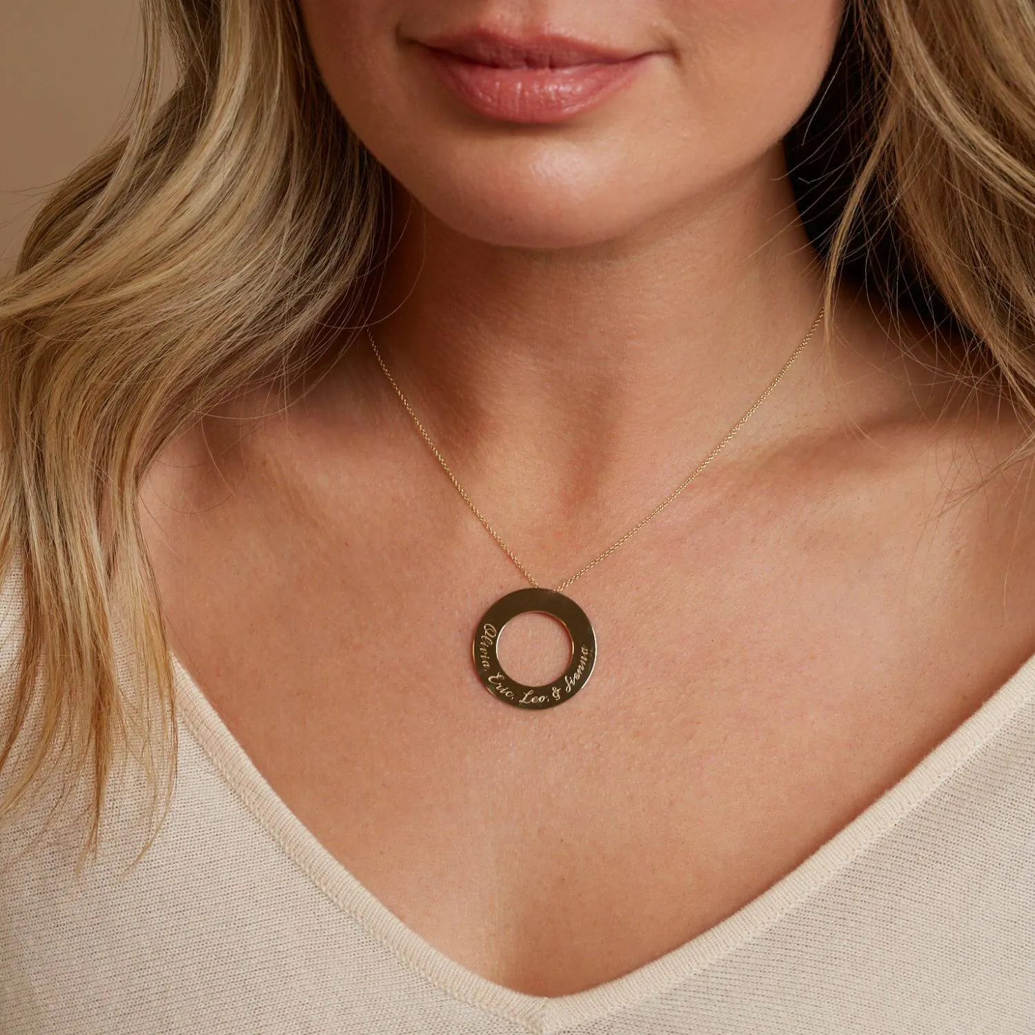 Engraved Circle Disc Necklace