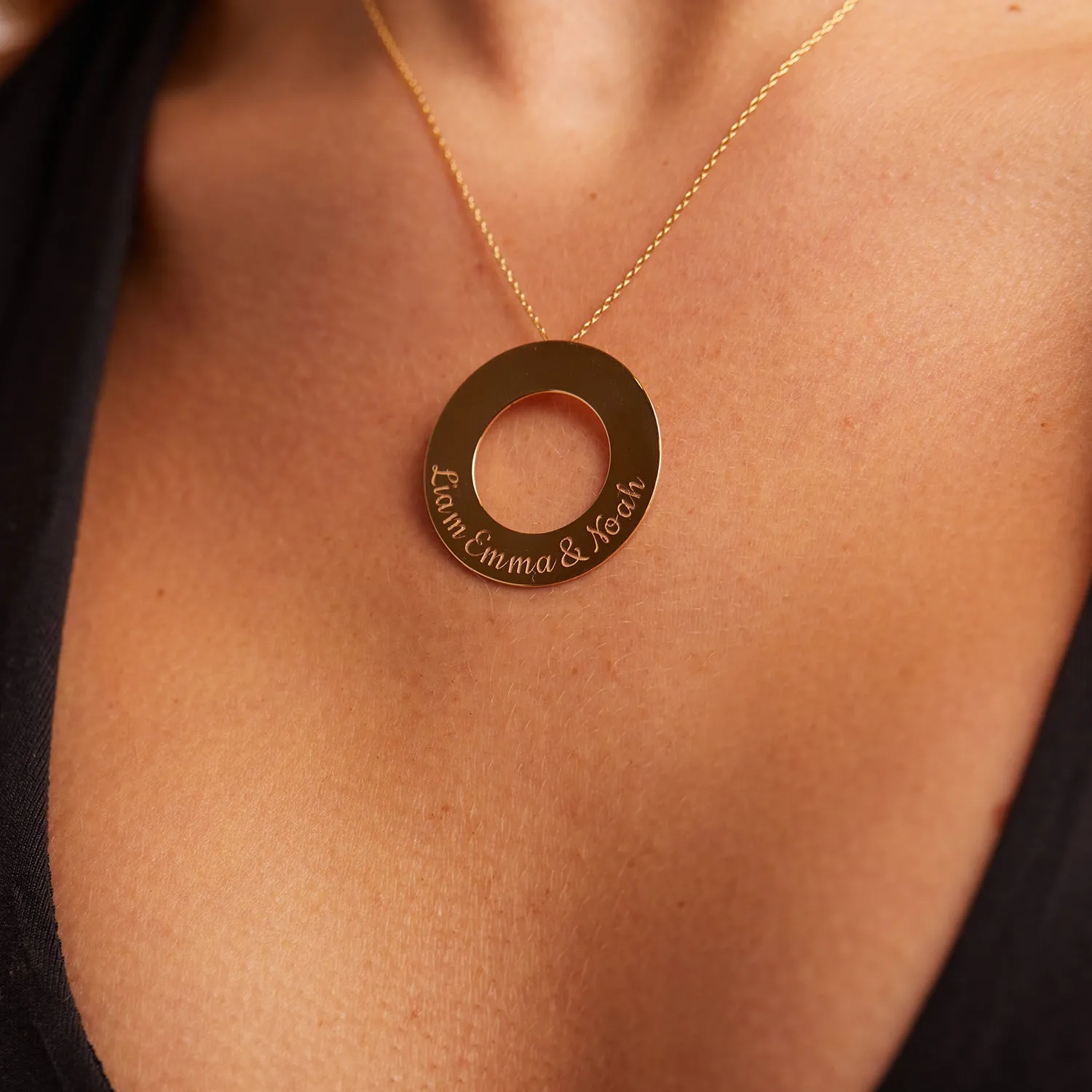 Engraved Circle Disc Necklace