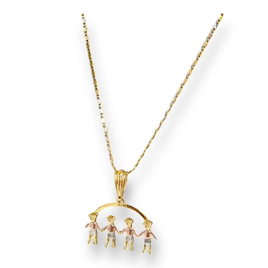 Four boys charm pendant necklace in of 14k of gold plated