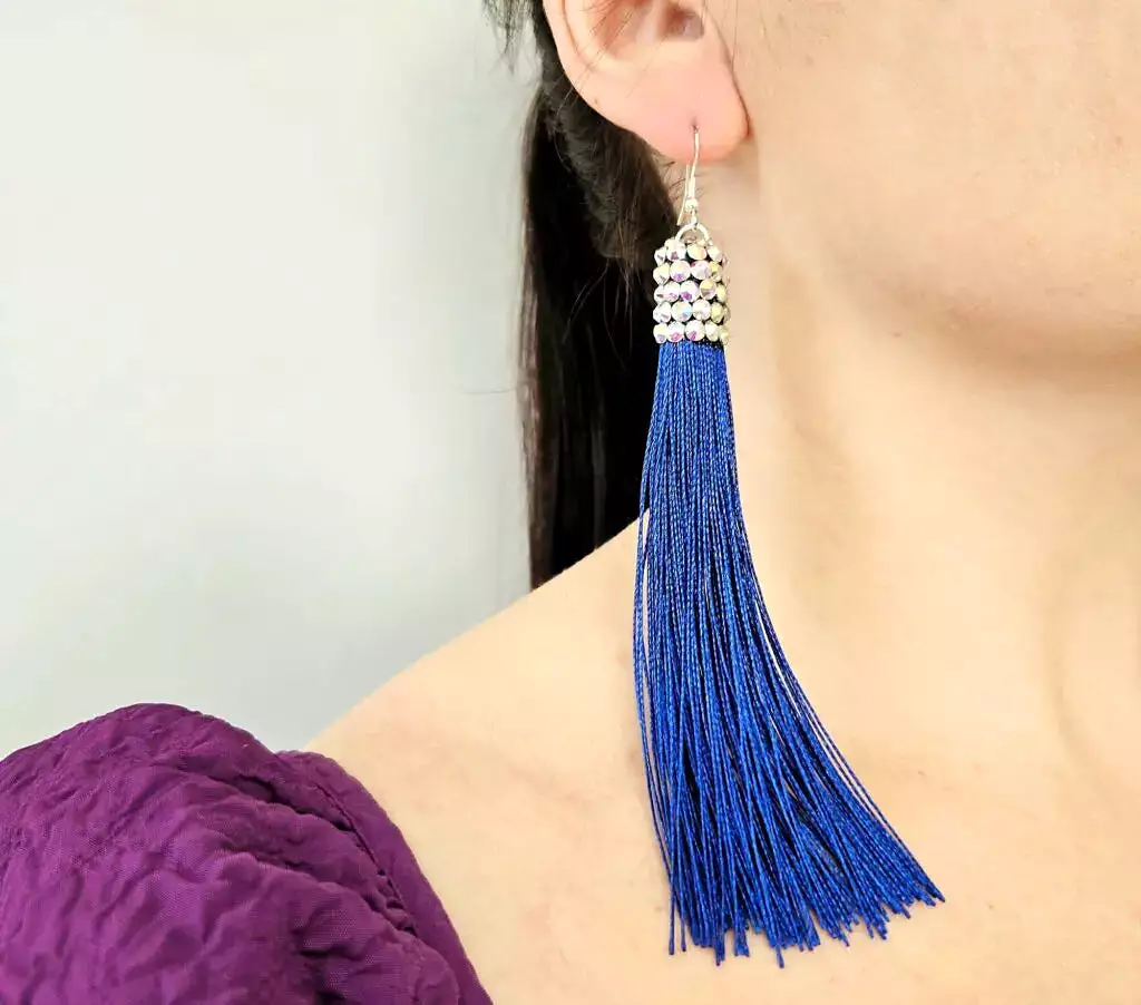 Fringe Earrings with Crystal AB Stones and Leverback Posts. Available in Multiple Fringe Colors E005