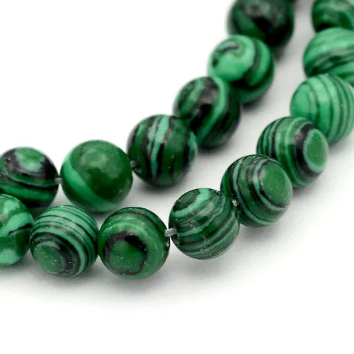 Gemstone Beads, Round, Synthetic, Malachite, Dark Green, 6mm